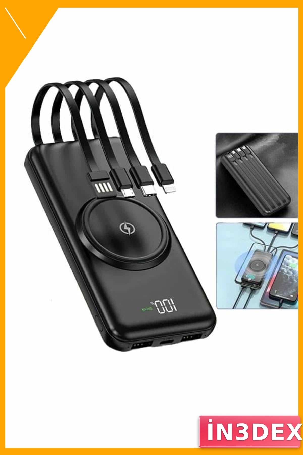 10000mAh LED Ekranlı Hızlı Şarj Powerbank Kablolu Kablosuz