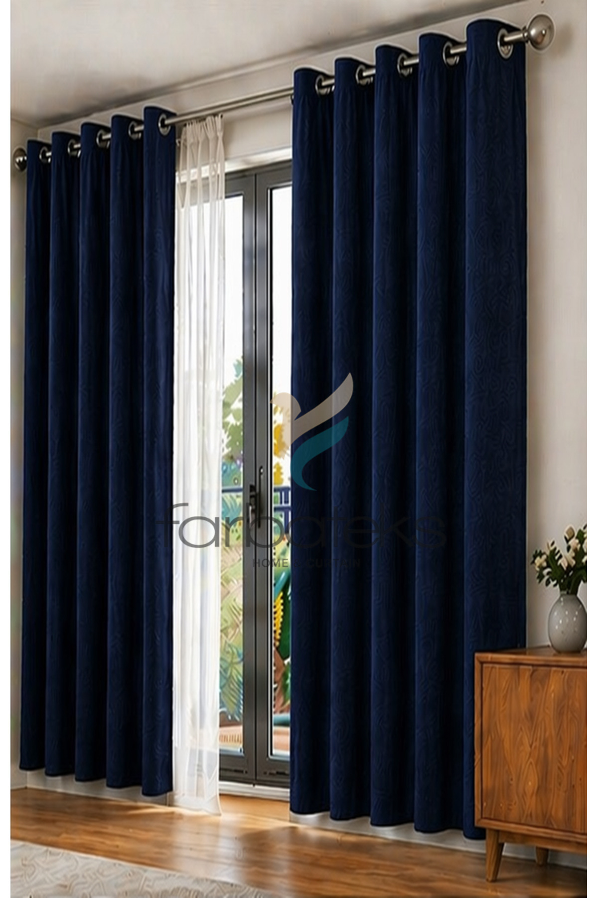 Navy Blue Velvet Rustic Velvety Fabric Curtain
