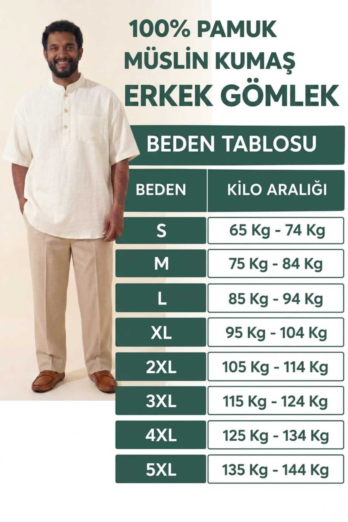 PORİENTO Siyah Geniş Kalıp %100 Pamuk Müslin Kumaş Hakim Yaka Kısa Kollu Erkek Gömlek - Hac Umre Gömleği görsel 2