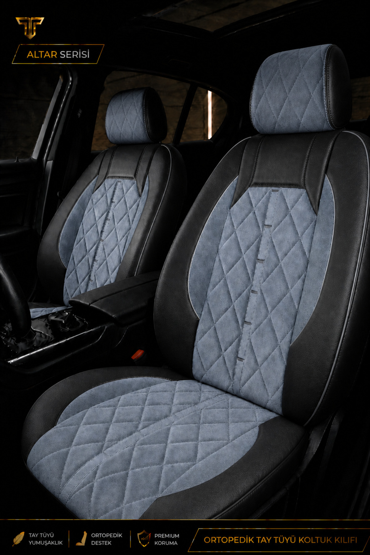 Fiat Punto 2005+ Uyumlu Altar Serisi Tay Tüyü Füme Siyah Premium Koltuk Kılıfı — alternatif görsel