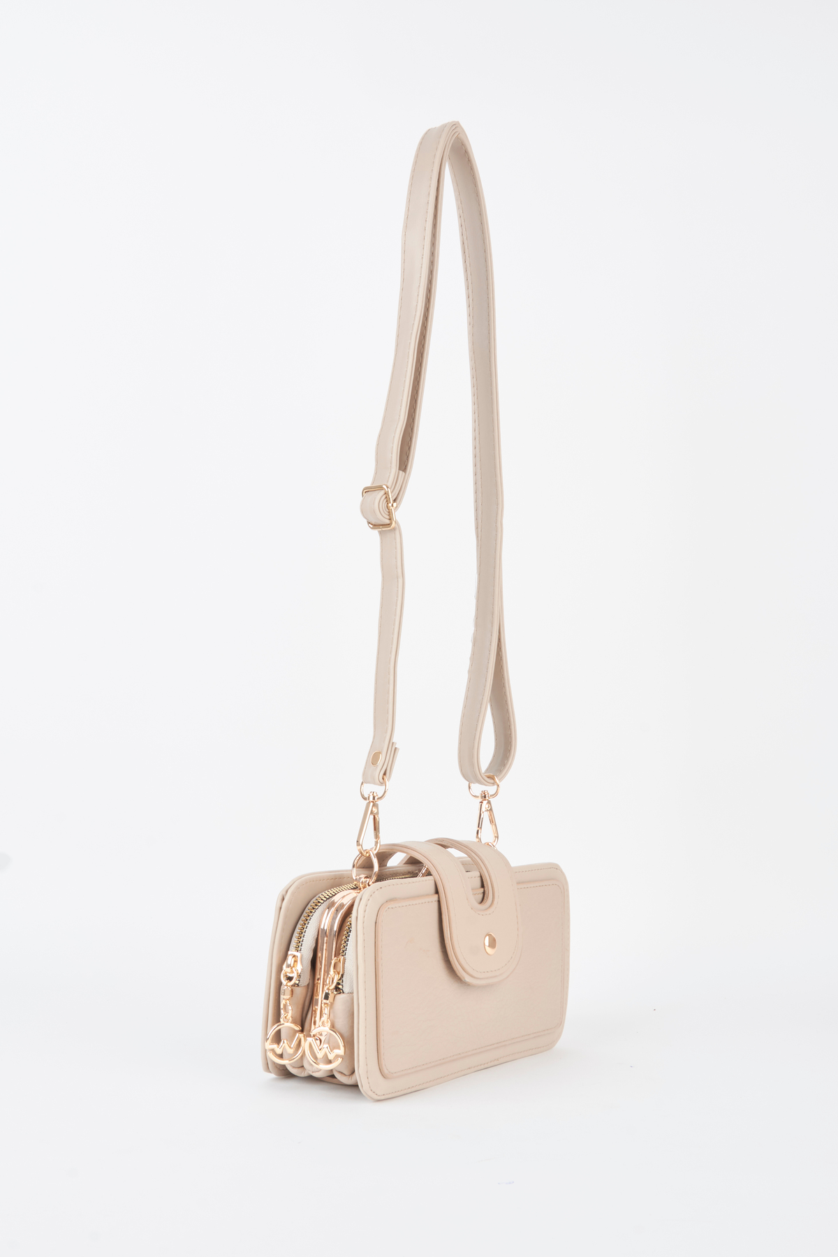 Women's Gonca Mink 3-Section Small Size Scholarship Zipper and Snap Closure Hand Sleeve and Shoulder Bag