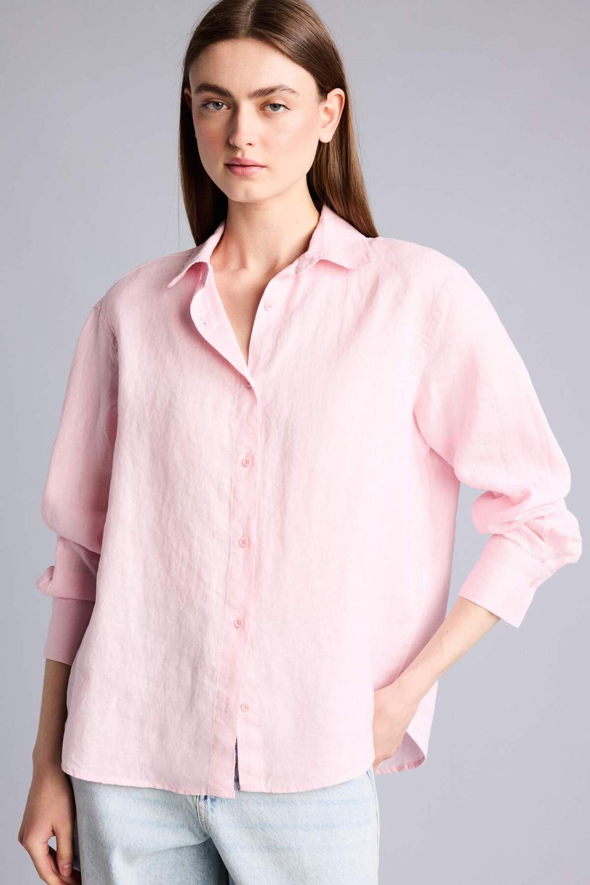 Oversize Shirt Collar Linen Long Sleeve Shirt Z6638AZ26SM