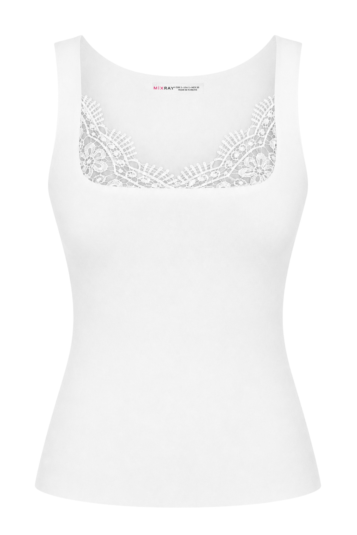 Mixray 2115 Women's Lace Detailed Square Neck Tank Top White