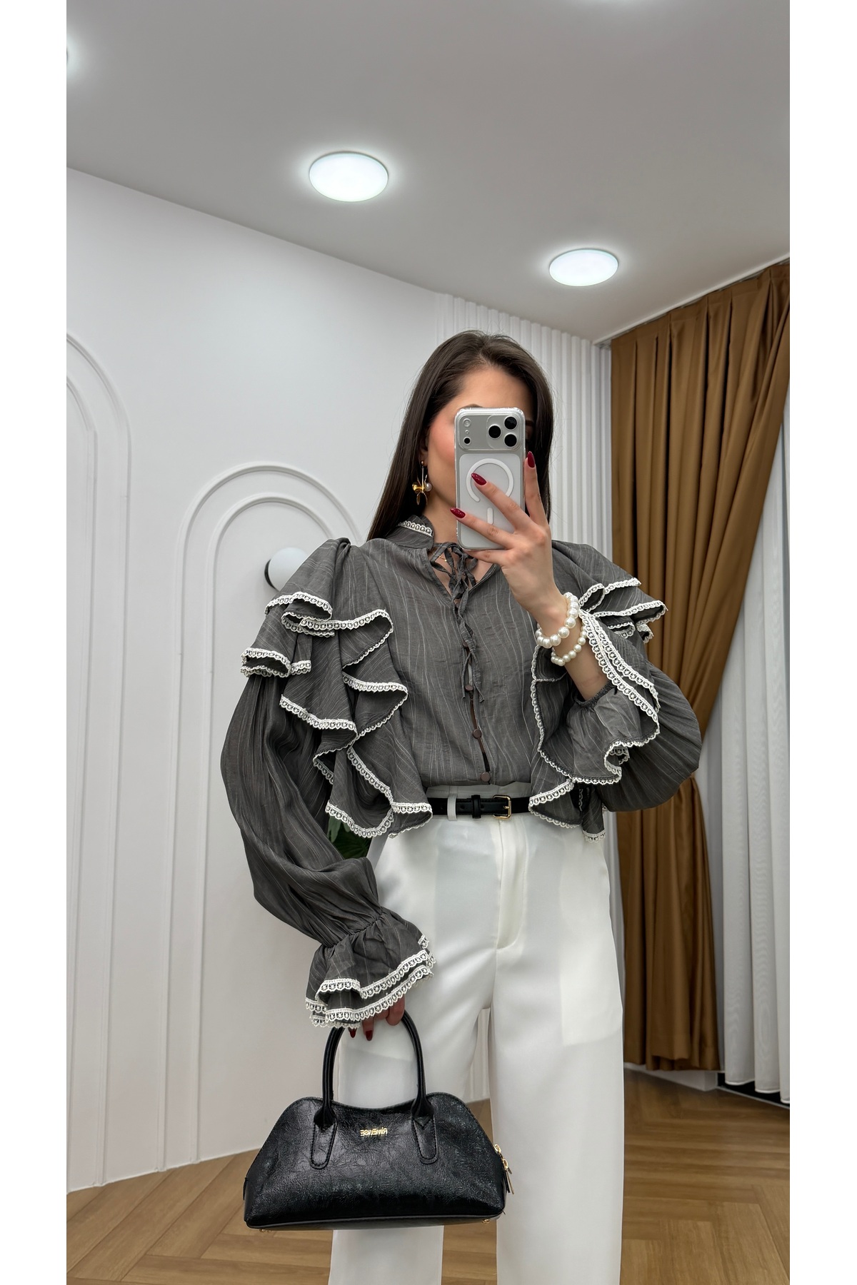 R-Style Dantel Detaylı Gömlek