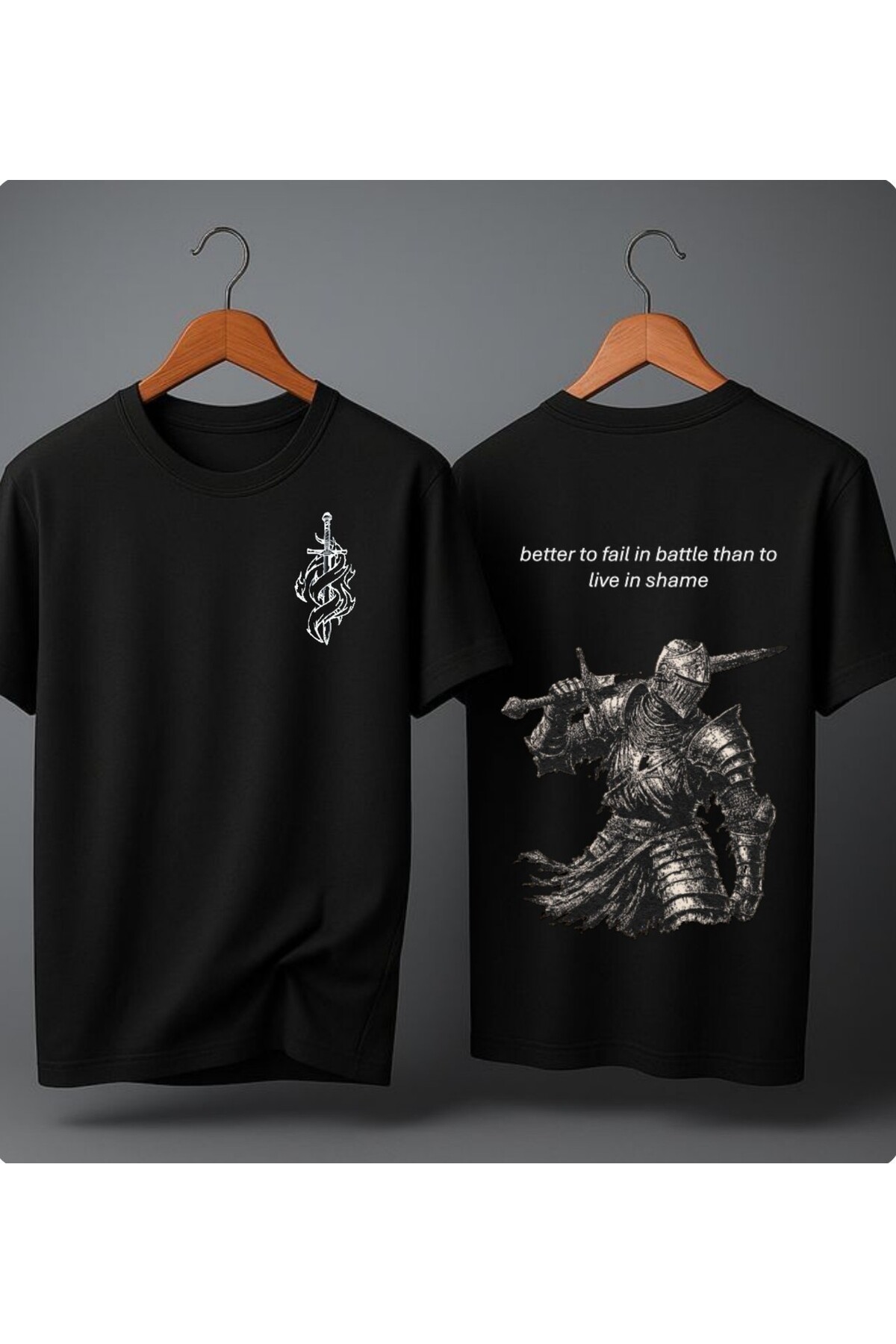 Krays Şövalye Kılıç Baskılı Unisex Siyah Oversize Tişört -Better
