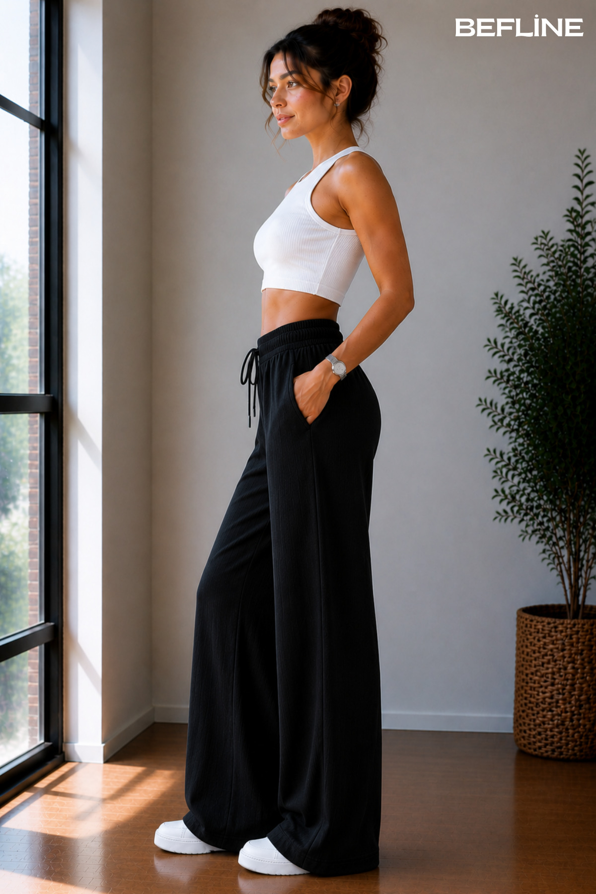 LAVİNİM  Kadın Keten Oversize LooseFit Rahat Pantolon - Görsel 3
