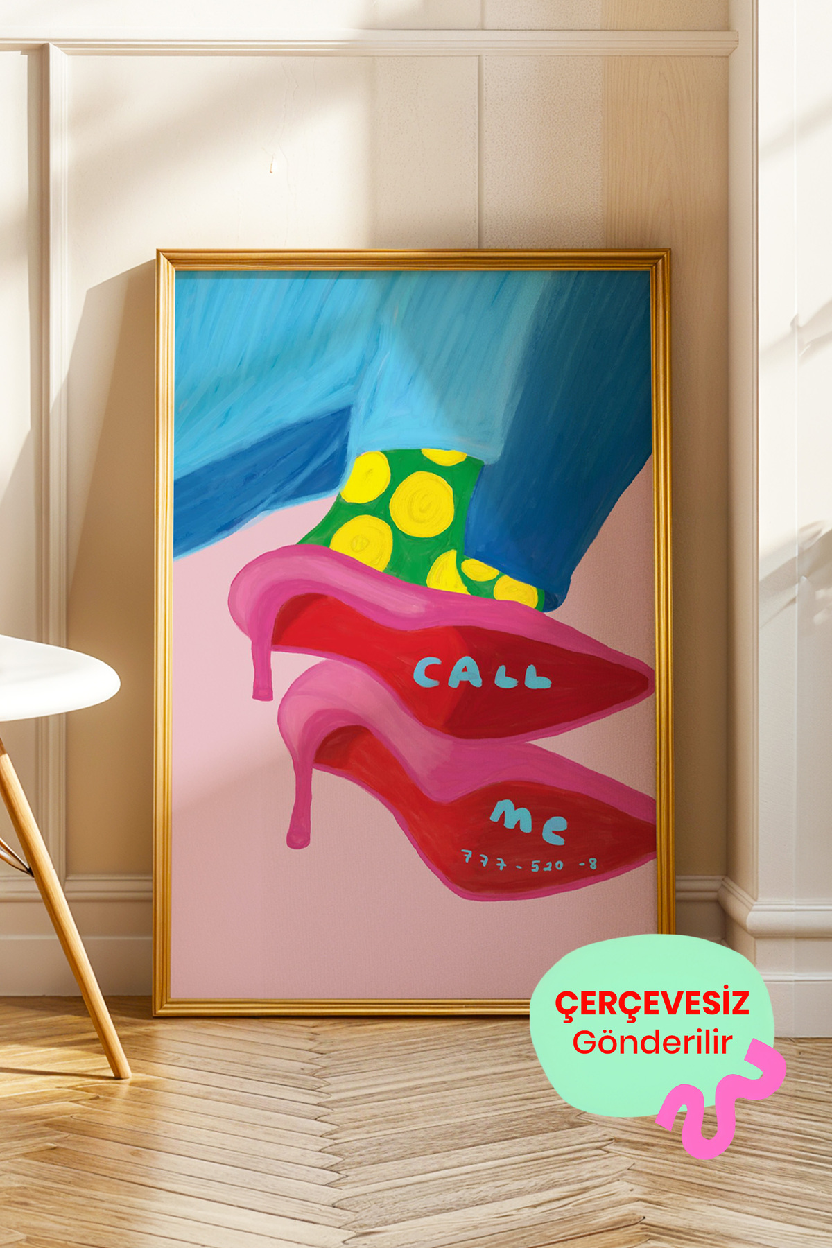 Retro Topuklu Ayakkabı Poster Renkli Moda İllüstrasyon Duvar Dekoru Çerçevesiz