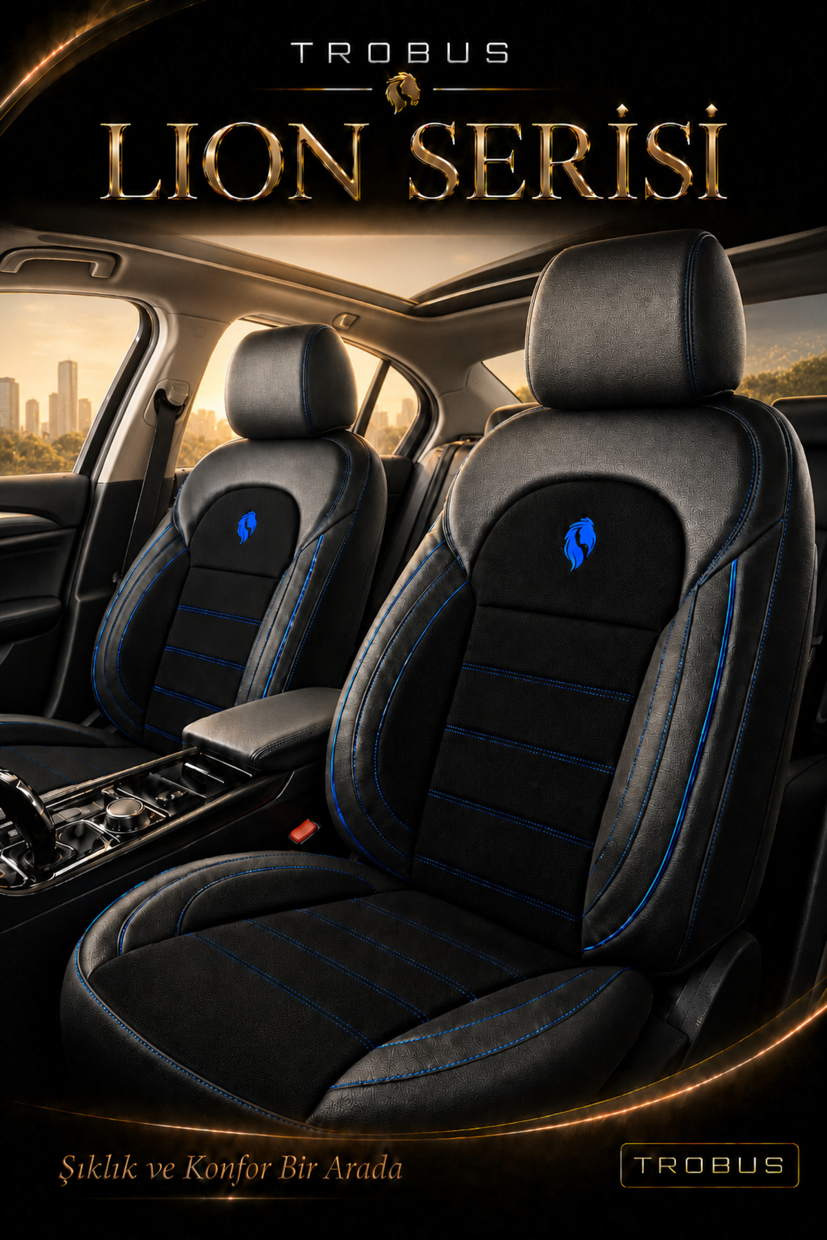 Suzuki S-Cross 2013+ Uyumlu Lion Serisi Tay Tüyü Mavi Premium Koltuk Kılıfı — alternatif görsel