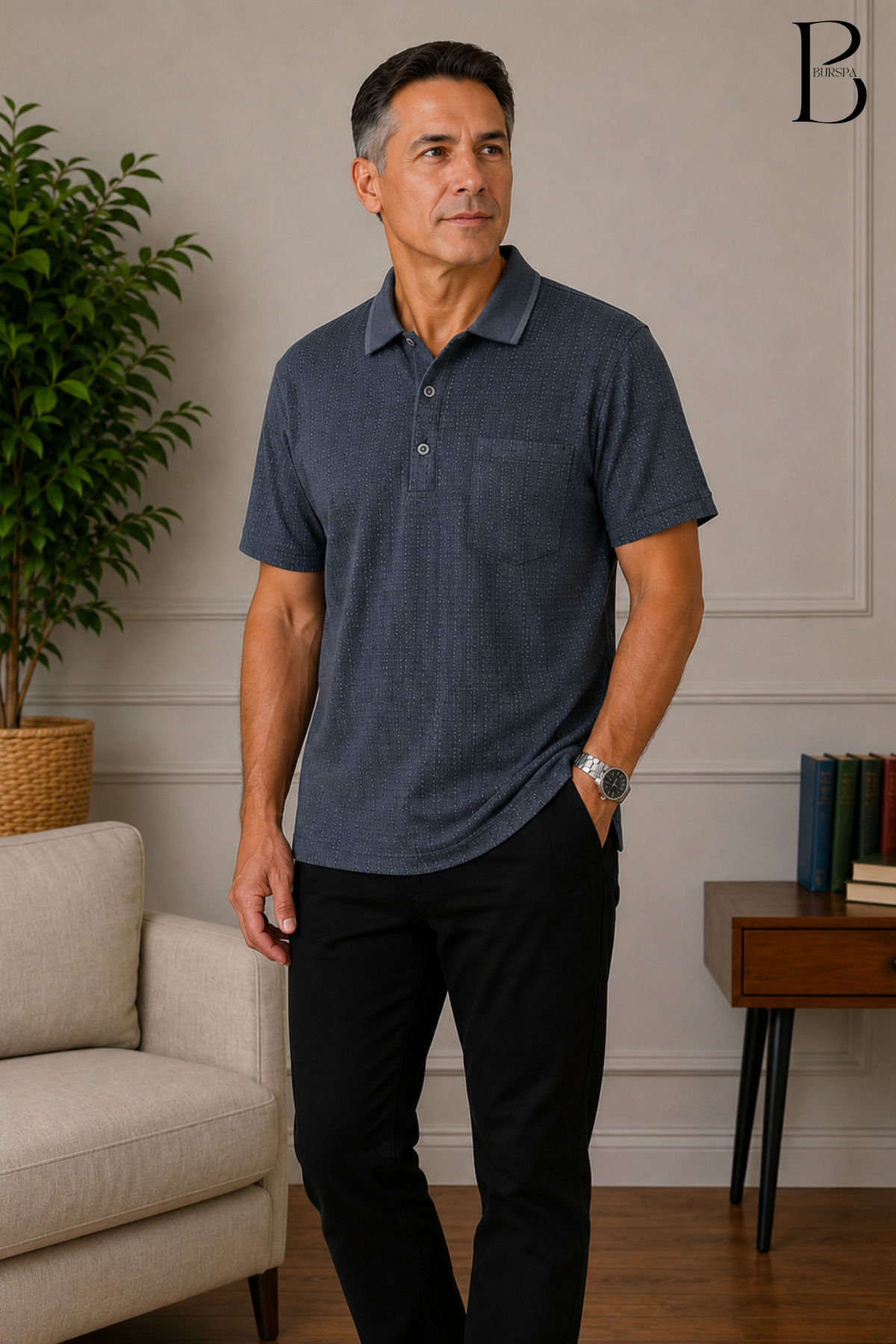 Men's Summer T-Shirt with Comfortable Cut Collar and Pockets