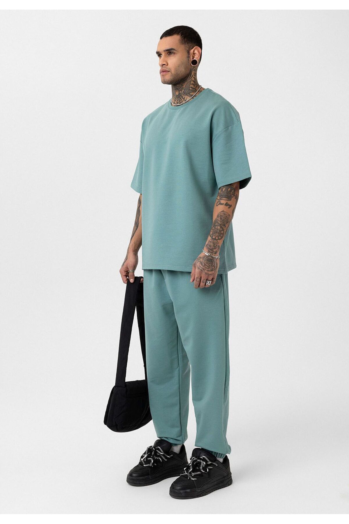 Paça Lastikli Basic Oversize Eşofman Takımı — آبی DND_30-123 — تصویر 3 از 7