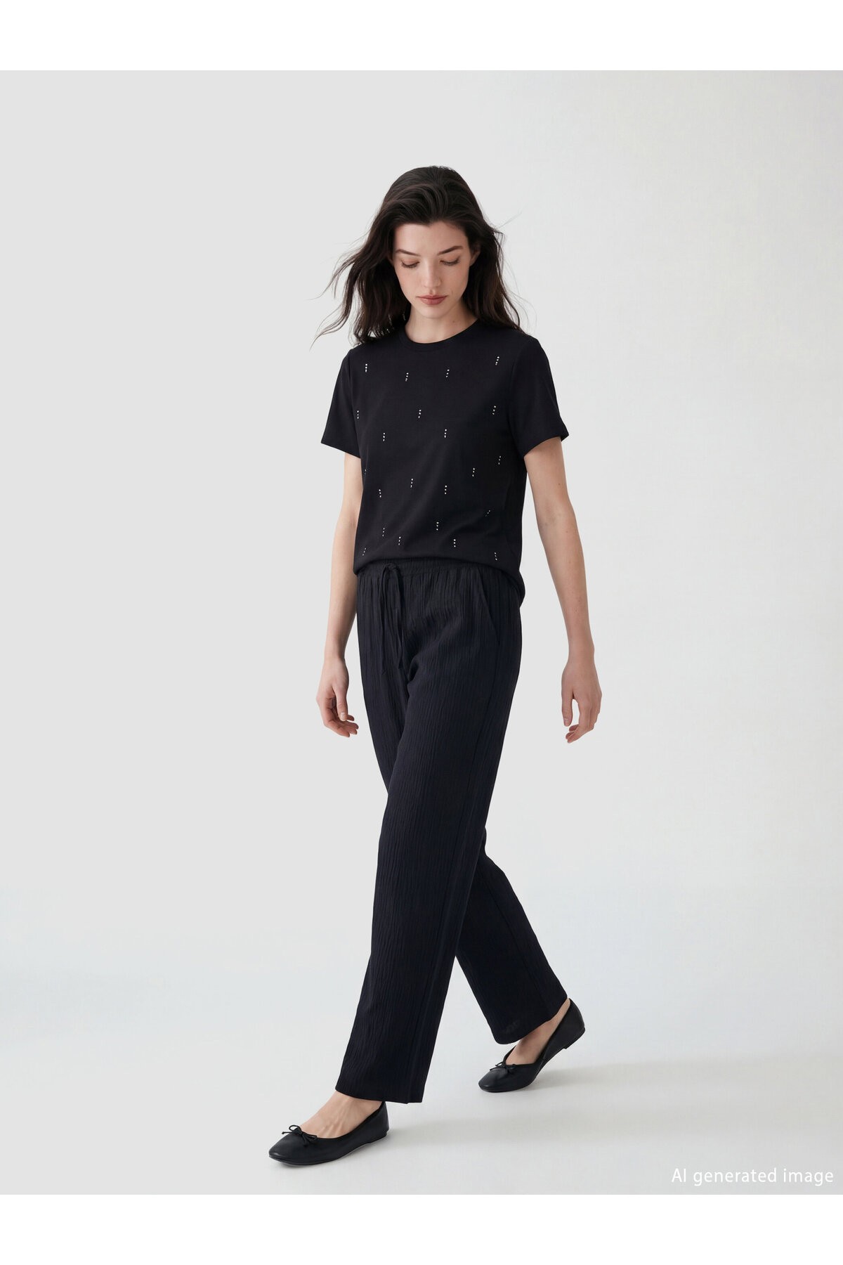 LC Waikiki Pantaloni de damă texturati cu talie elastică