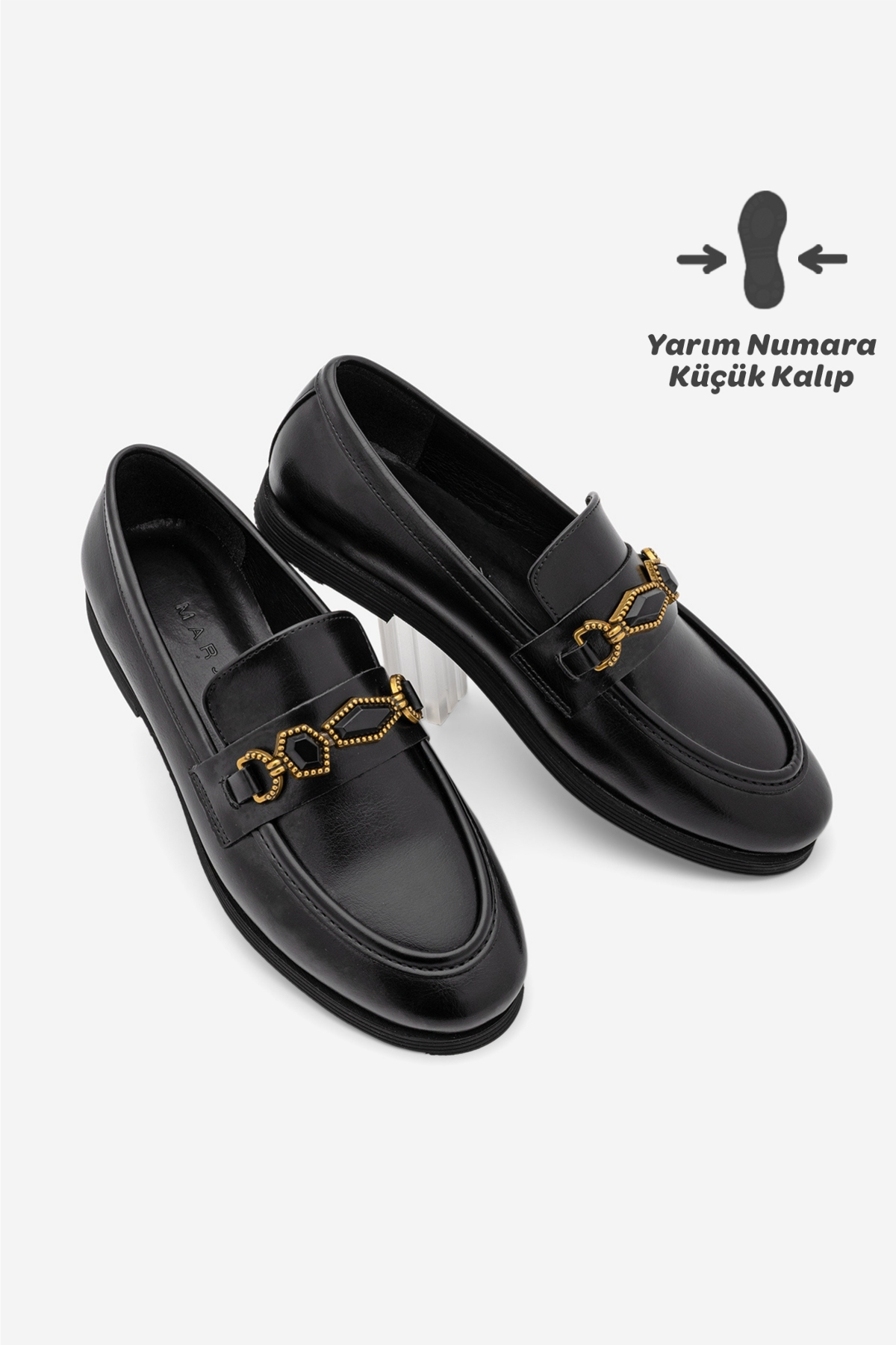 Marjin Kadın Loafer Makosen Tokalı Taşlı Klasik Günlük Ayakkabı Savira Siyah
