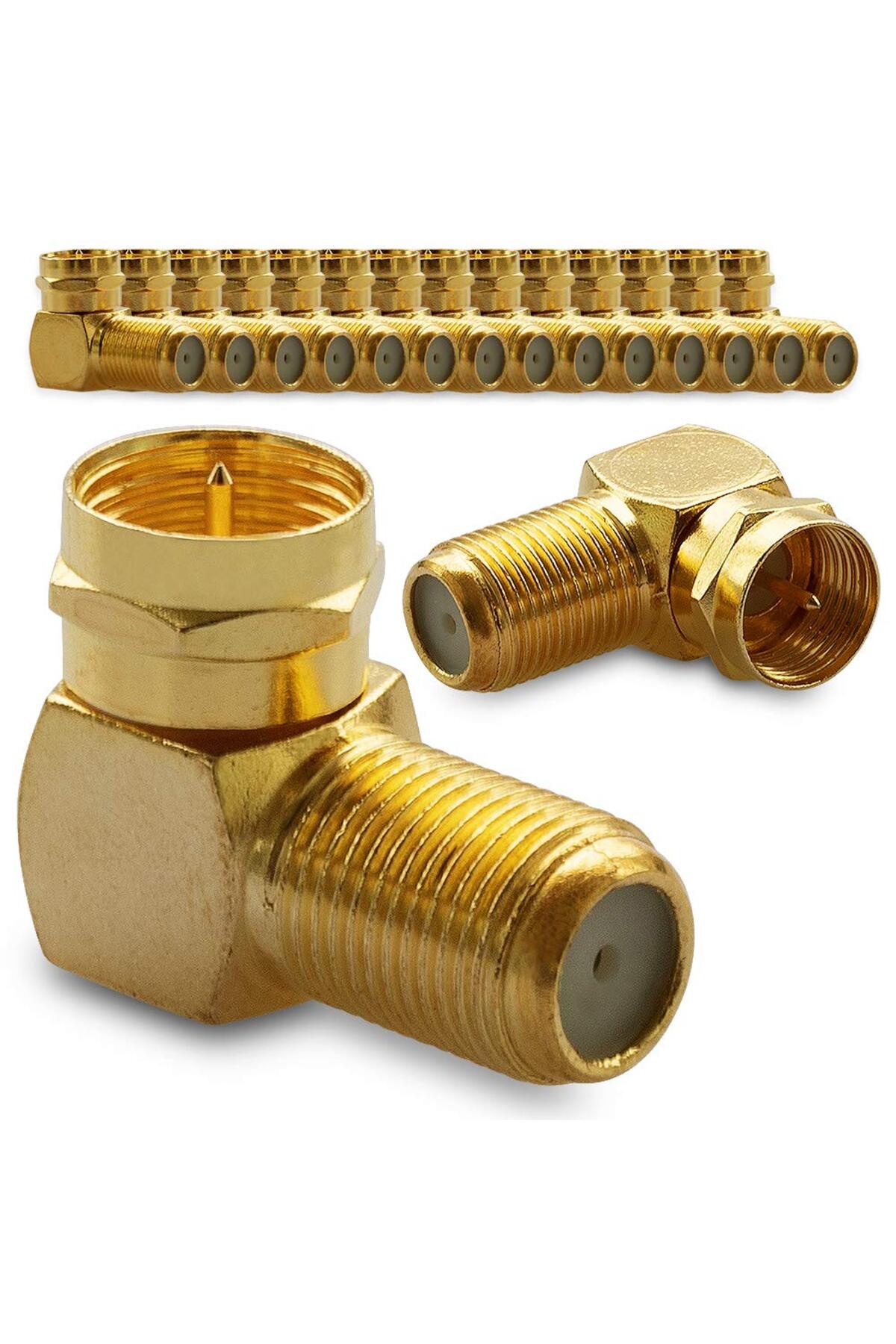 15 Adet Gold L Tipi Konnektör Fiş Çevirmeli 90 Derece Adaptör Uydu Anten Cihaz Girişi Metal Vidalı Konnektör Koaksiyel Tv Uydu Kablosu