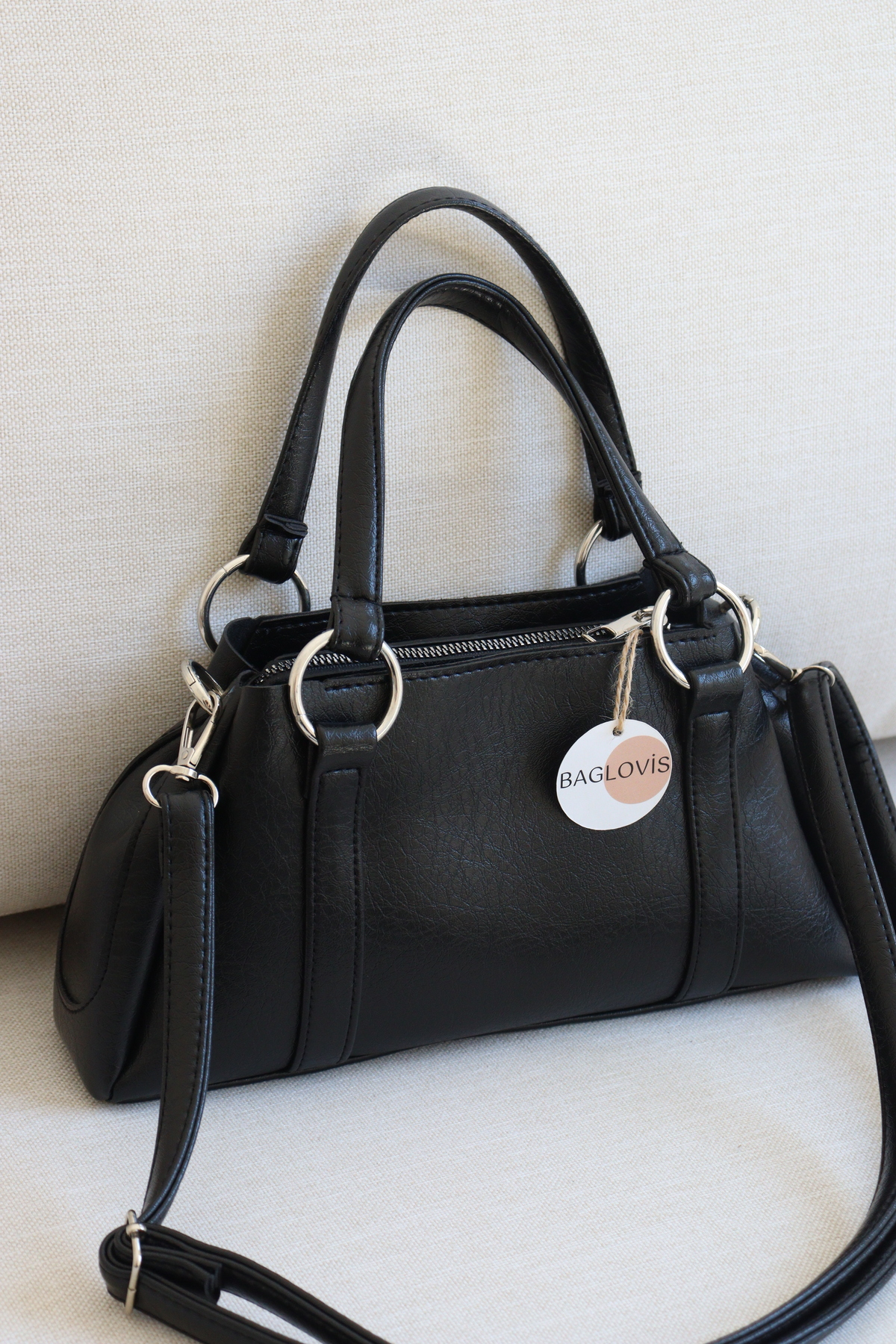 Women's Silver Ring Detailed Handbag Curved Design Stylish Casual Shoulder Bag En28 Size15