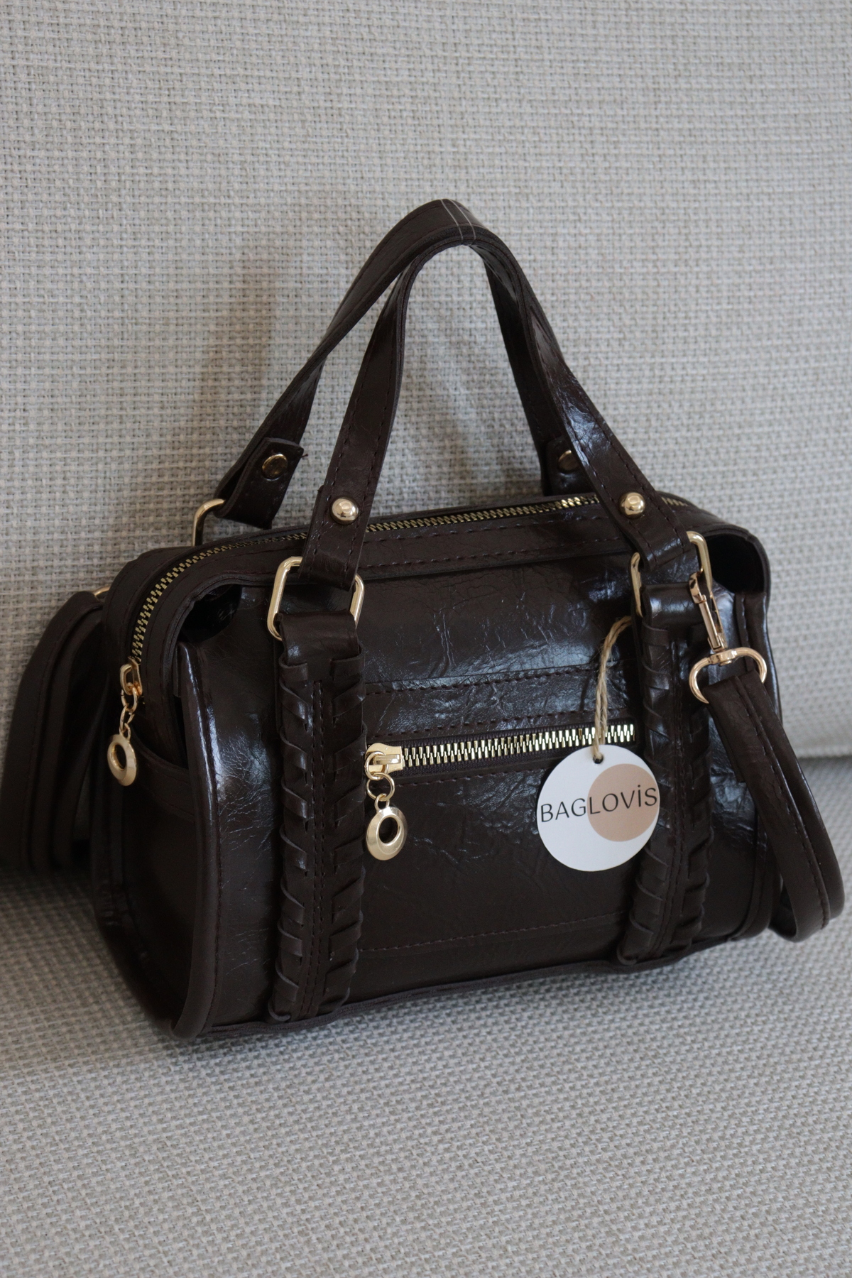 Women's Knit Detailed Shoulder Bag Zipper Front Zippered Stylish Casual Handbags Width20 Size15