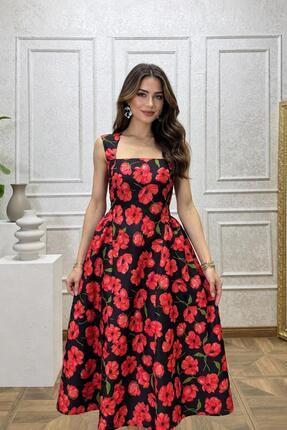 Moda Banuş Gelincik Çiçeği Desenli Elbise