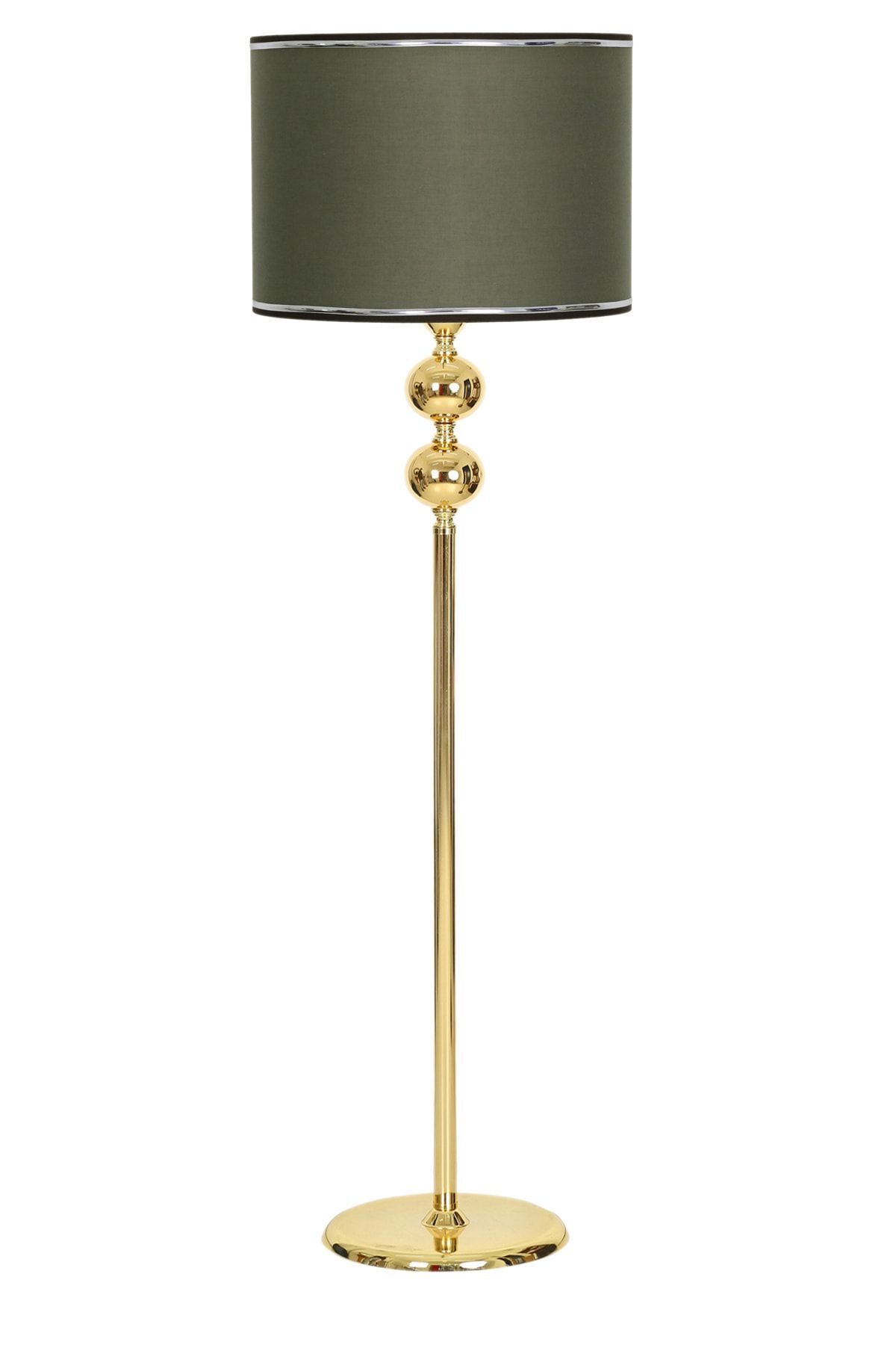 Gold Plated 2 Ball Metal Flat Single Foot Floor Lamp Chrome Detailed Roller Green