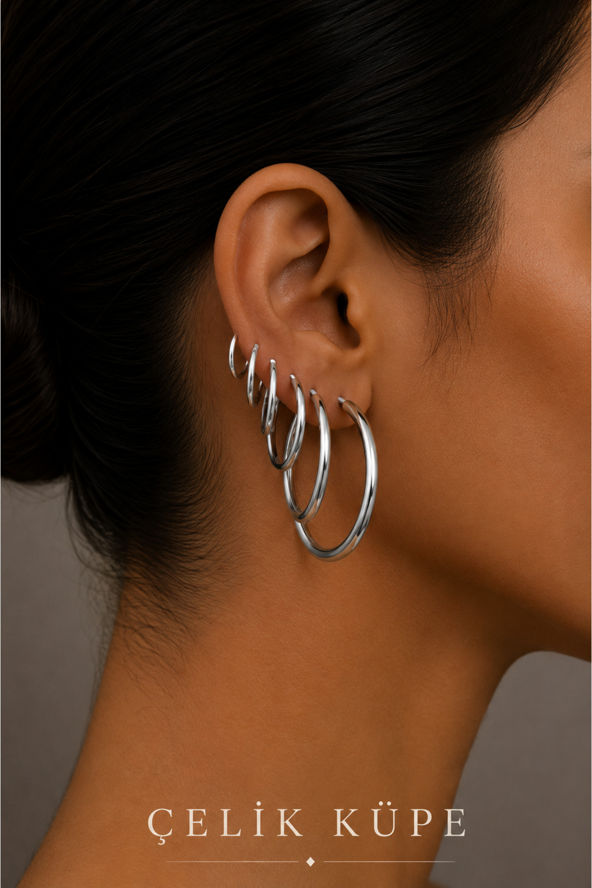 Stainless Steel White Color Women's Multiple Ring Earrings Set 6pcs