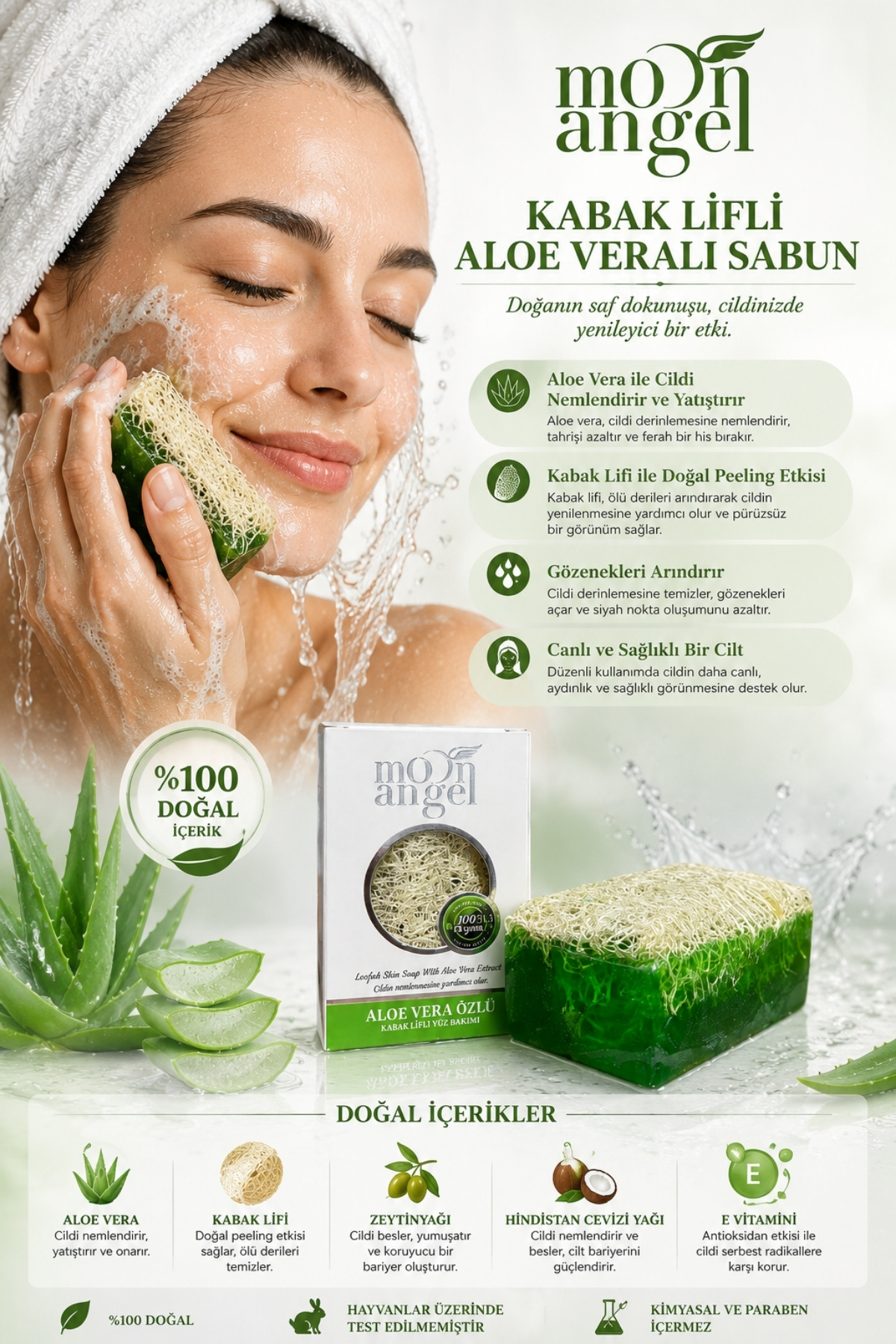 Kabak Lifli Sabun Aloe Vera Özlü Ferahlatıcı ve Rahatlatıcı Cilt Bakım Sabunu — görsel 2