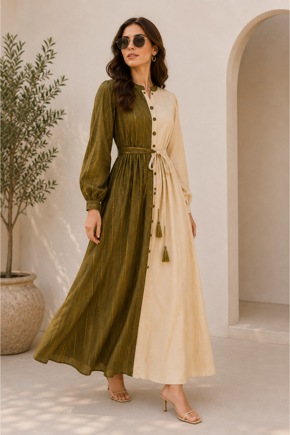 Libas lab - Olive Dual Tone Maxi Dress