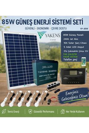 Yakens Enerji 85W Güneş Enerji Sistemi Seti – 24Ah Jel Akü + 10A Şarj Kontrol...
