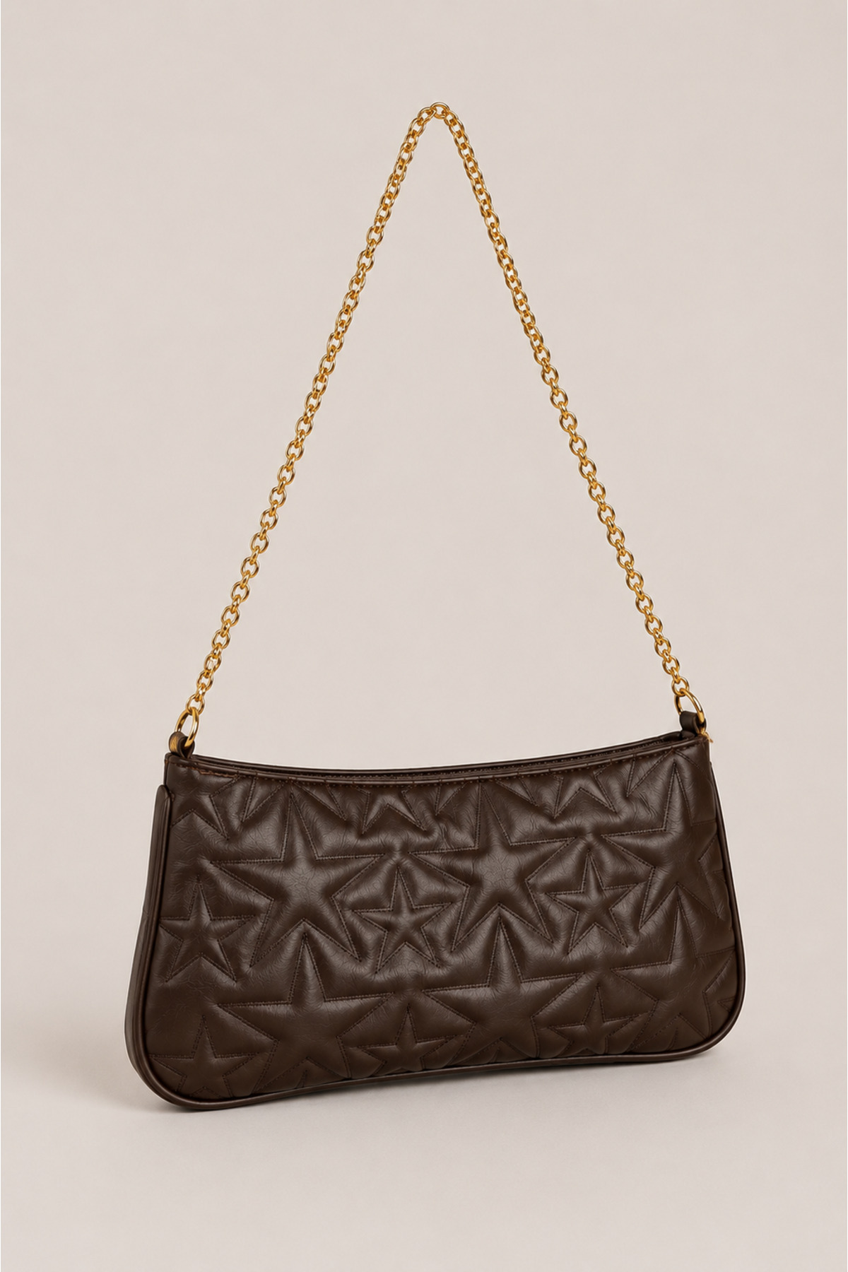 Brown Women Star Embroidered Women Shoulder Bag with Chain Strap