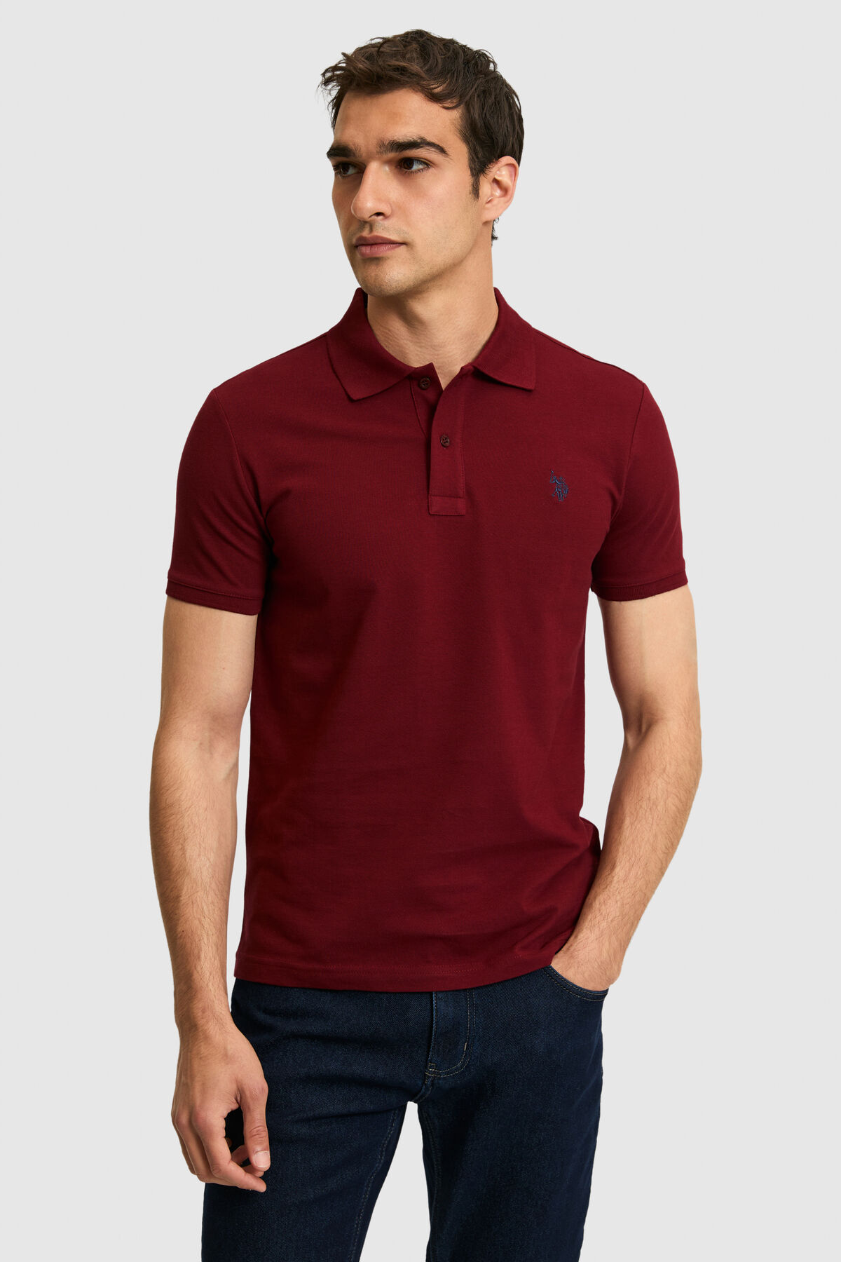 U.S. Polo Assn. Men's Slim Fit Polo Collar Claret Red Basic T-Shirt 50322347-Vr177