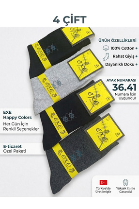 EXE HAPPY COLORS 4 ÇİFT ERKEK ÇORAP PAMUK 36-41 NUMARA