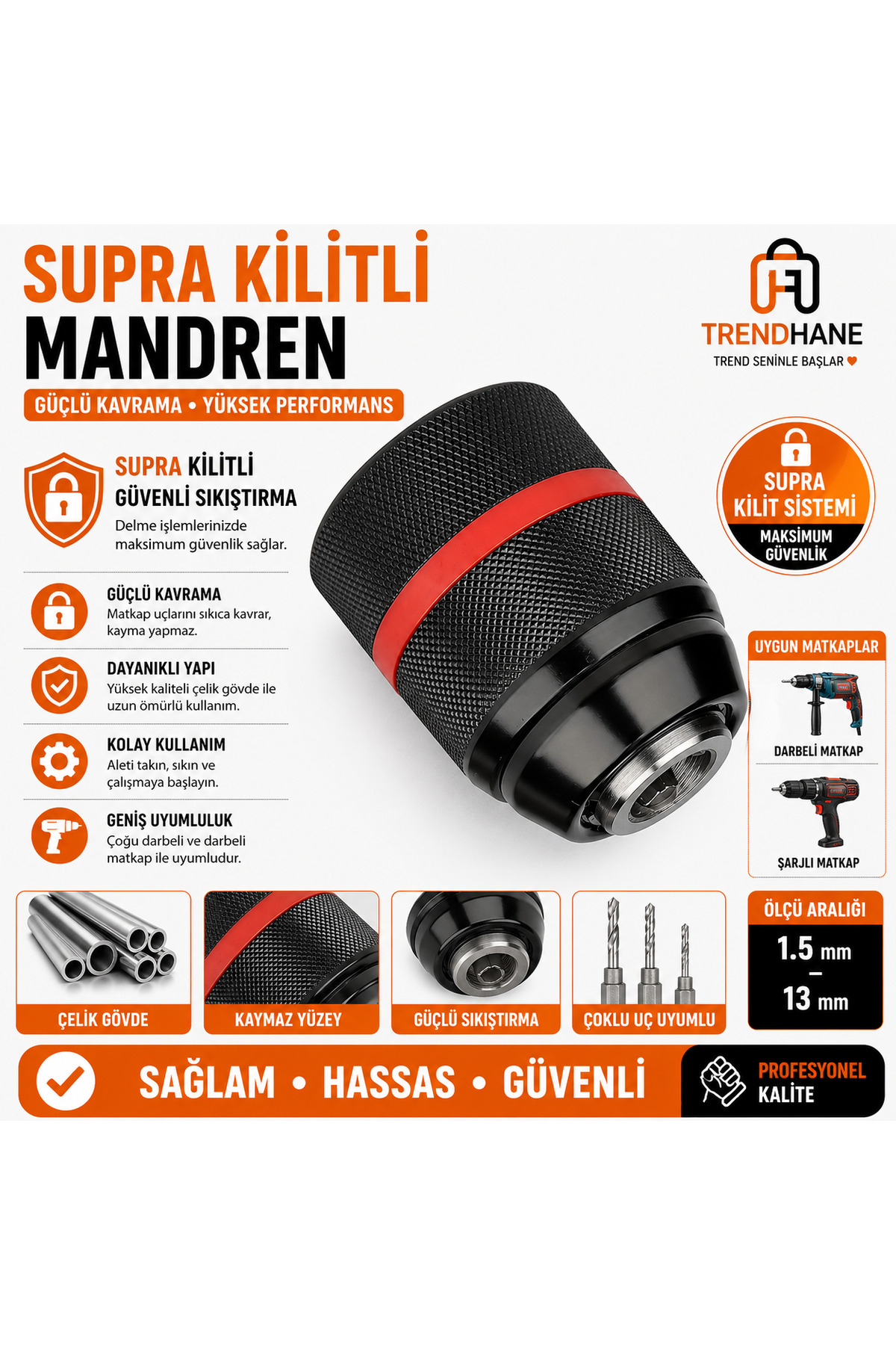 Trendhane 13 mm Supra Kilit Mandren – Profesyonel Matkap Ucu