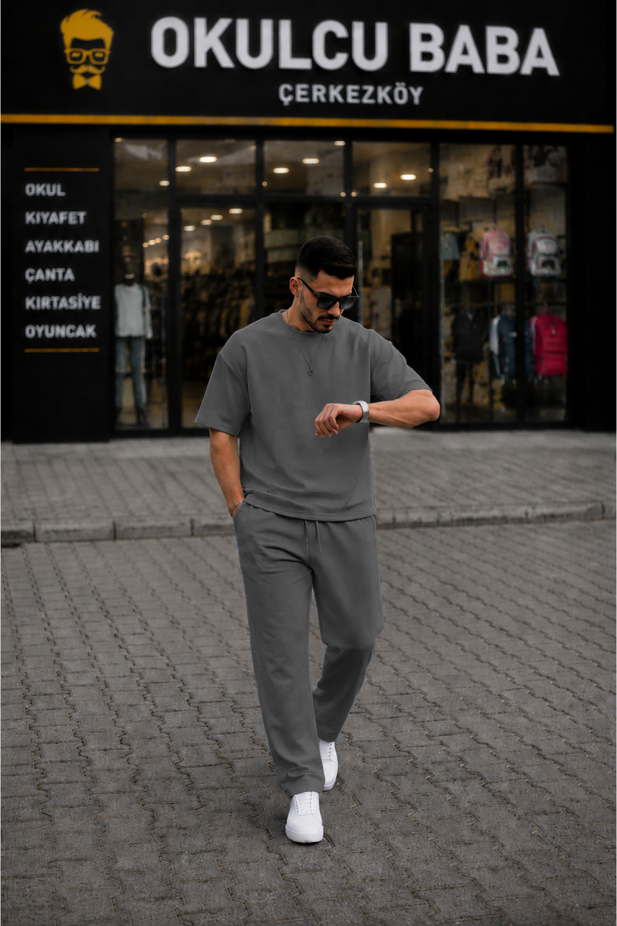 Erkek Kısa Kollu Yazlık Oversize Takım — خاکستری etkpbrn11 — تصویر 2 از 2