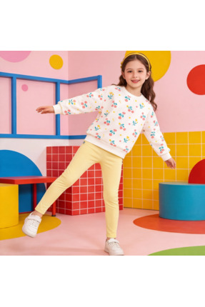 Hoglet Kids Kız Çocuk Basic Tayt Sarı Esnek Rahat Günlük Alt