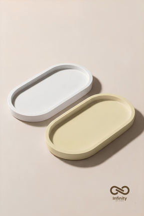 Infinity Art Studio Mineral Beton Oval Sunum Takı Tabağı 2'li Set • Vernik Ka...