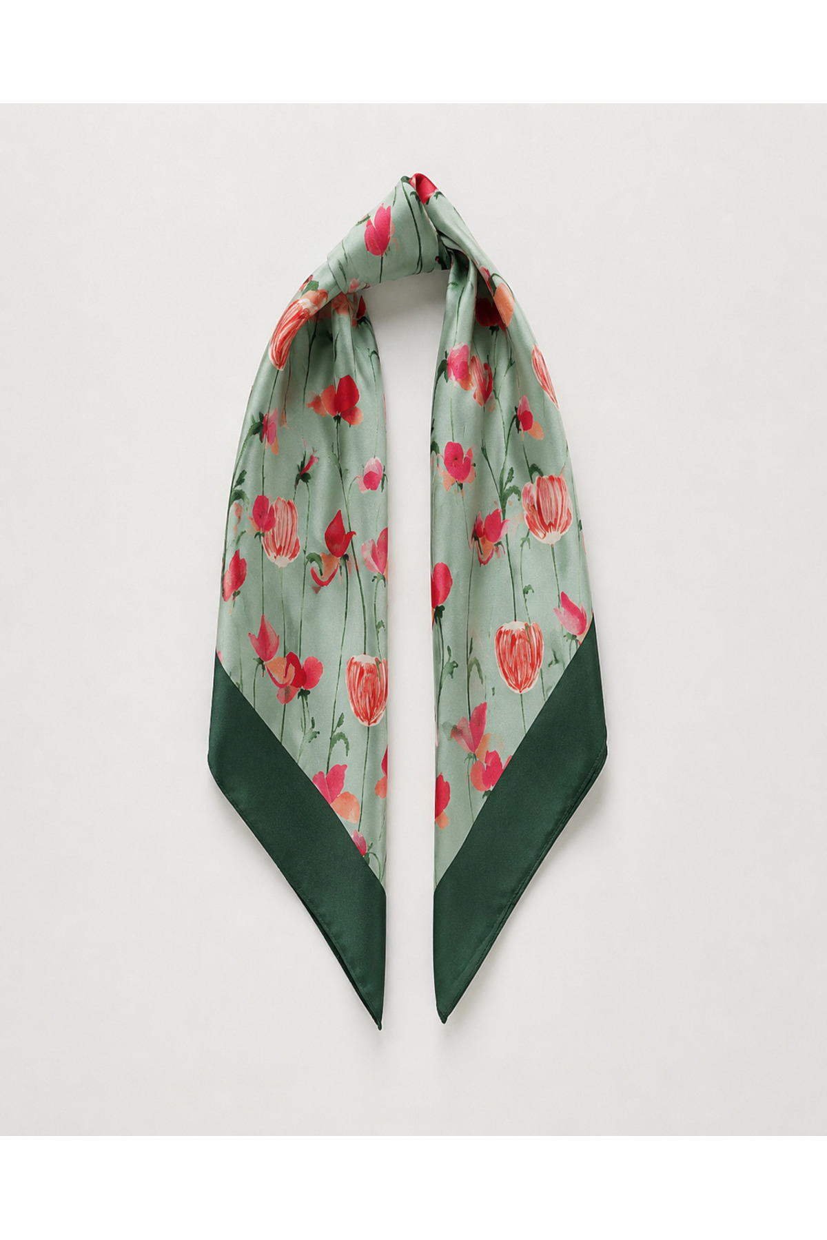 Floral Patterned Silky Satin Scarf – Soft Textured Square Neck, Hair and Bag Scarf