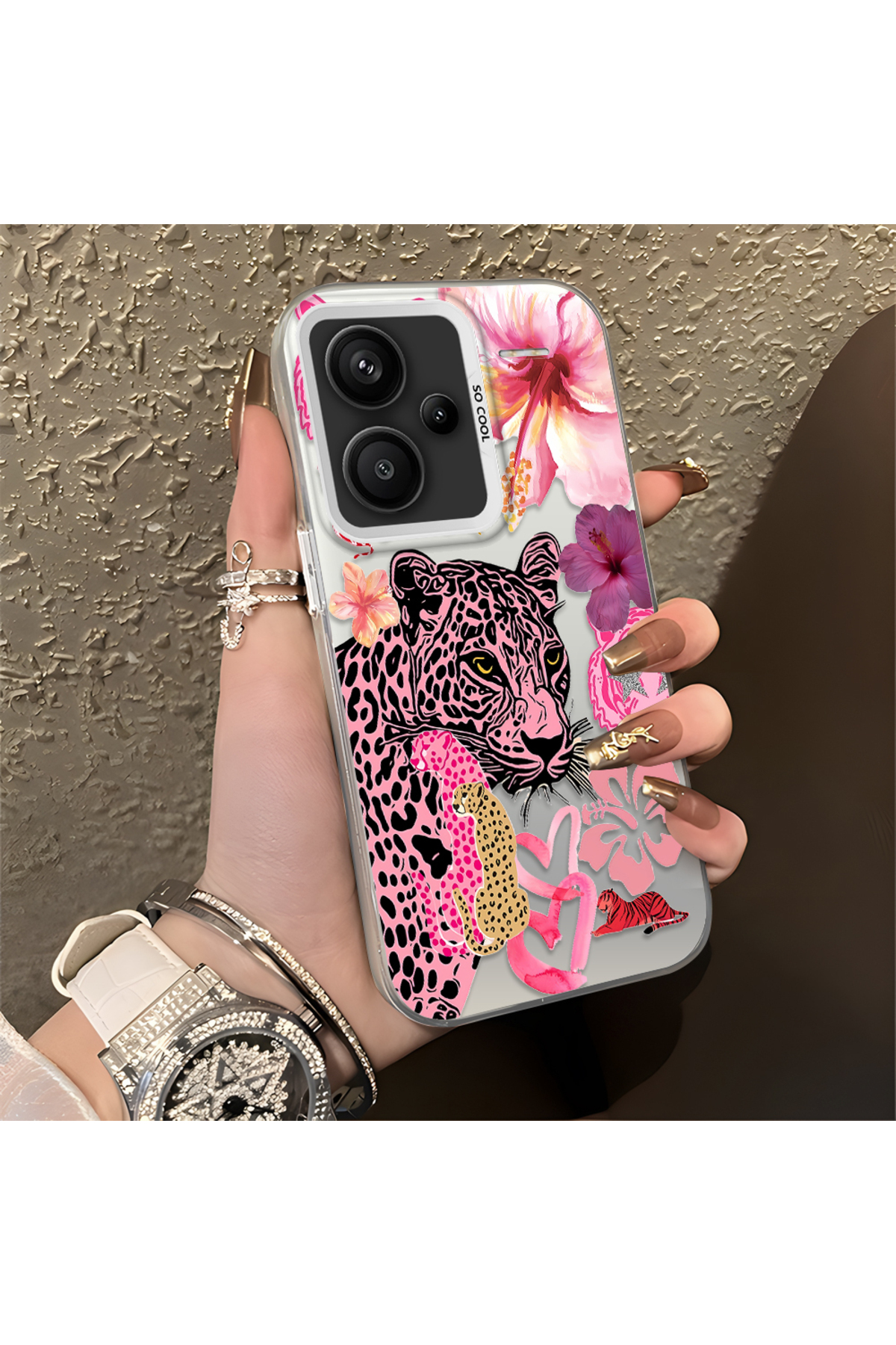 Redmi Note 13 Pro Plus 5G Compatible Silicone Edge Hard Back Case Couple Phone Case Leopard Pattern