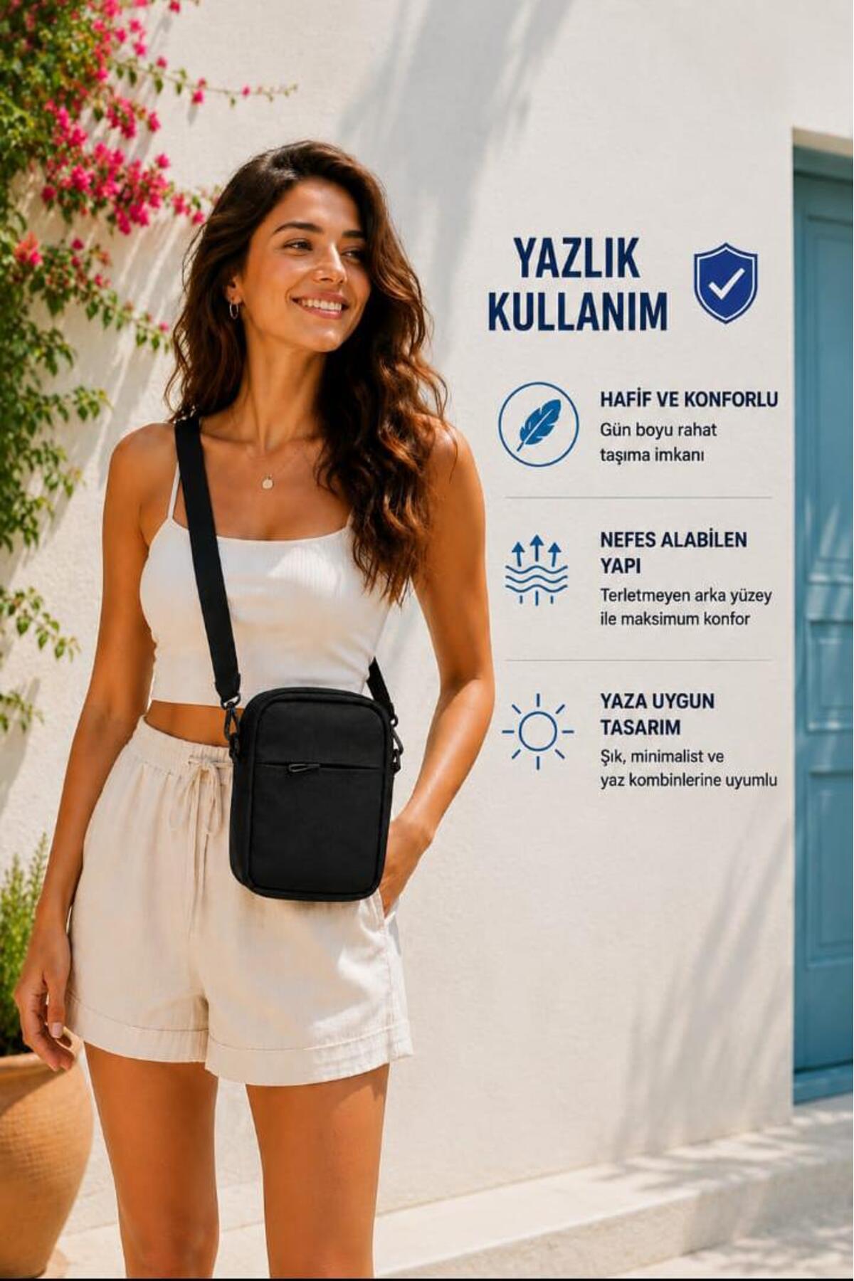 Sofia Erkek Unisex Askılı Crossbag body Siyah Bel Çantası görsel 3