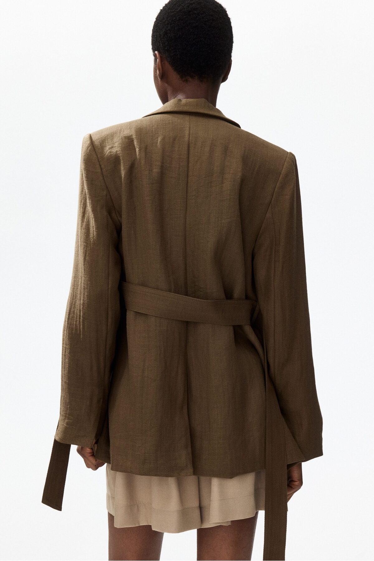 H&M  Kuşaklı Tekstüre Dokuma Blazer - Görsel 4