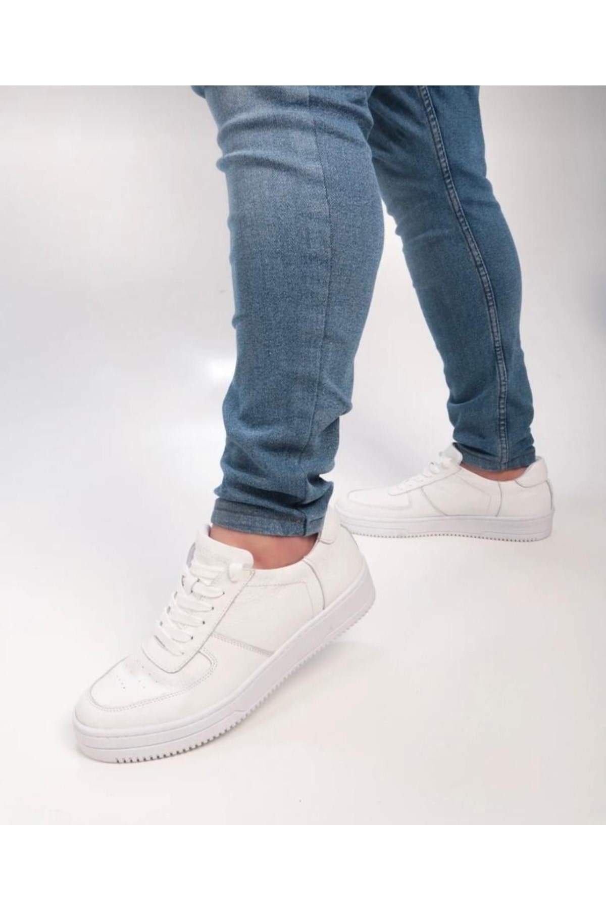Rahat Bağcıklı Günlük Sneaker Ayakkabı Beyaz Deri Ayakkabı