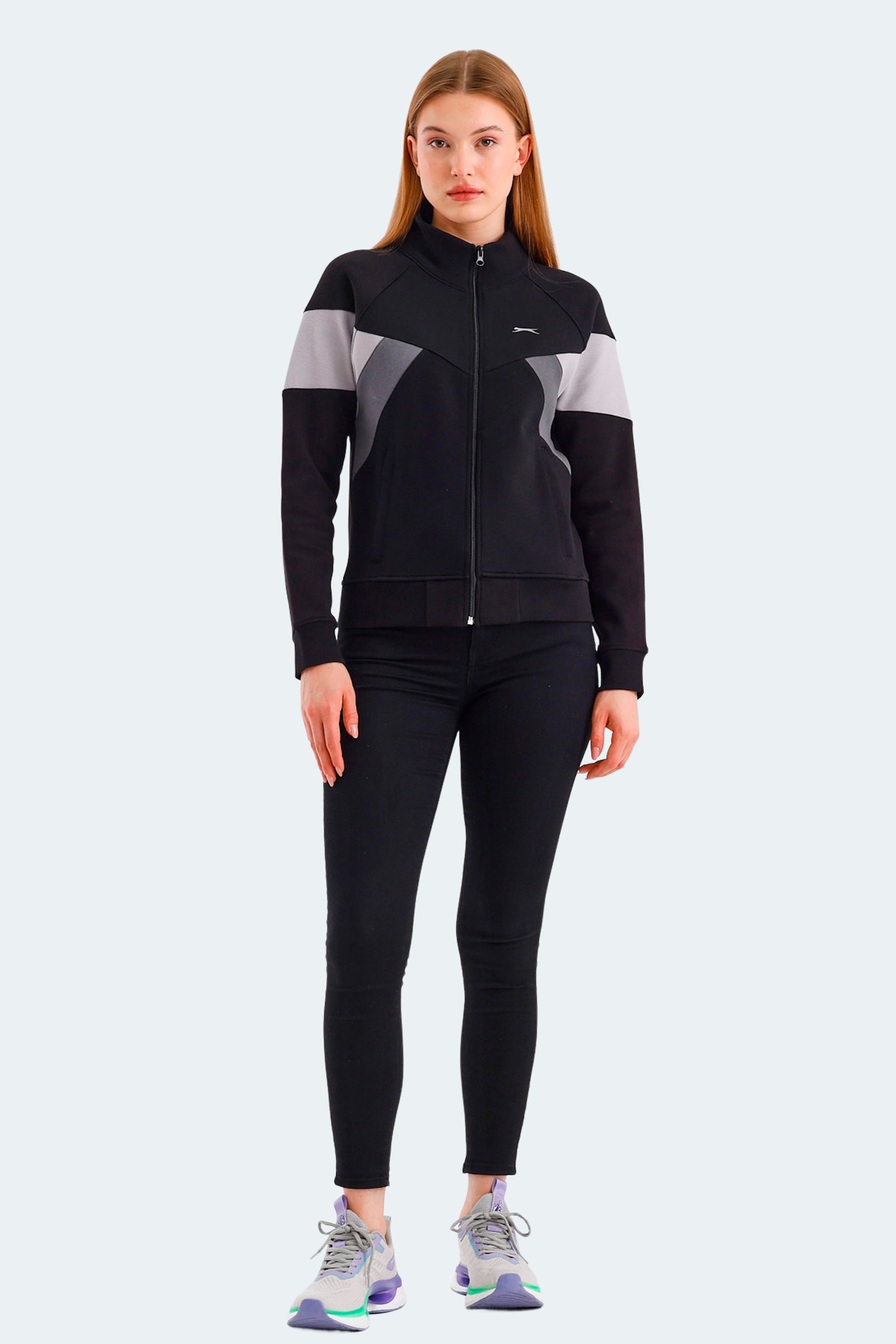 Slazenger VICTORY 2 li set Kadın Fermuarlı Dik Yaka Cepli Yeşil - Siyah Sweatshırt görsel 8