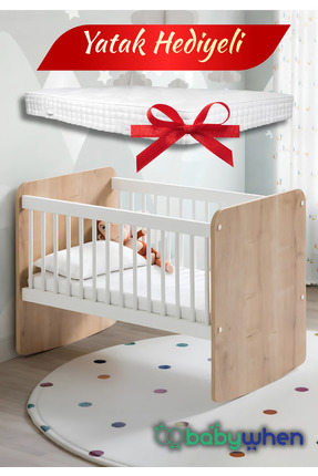 Babywhen Ahşap Pratik Bebek Beşiği 50x90 Sallanır Sabitlenir + Yatak Hediyeli