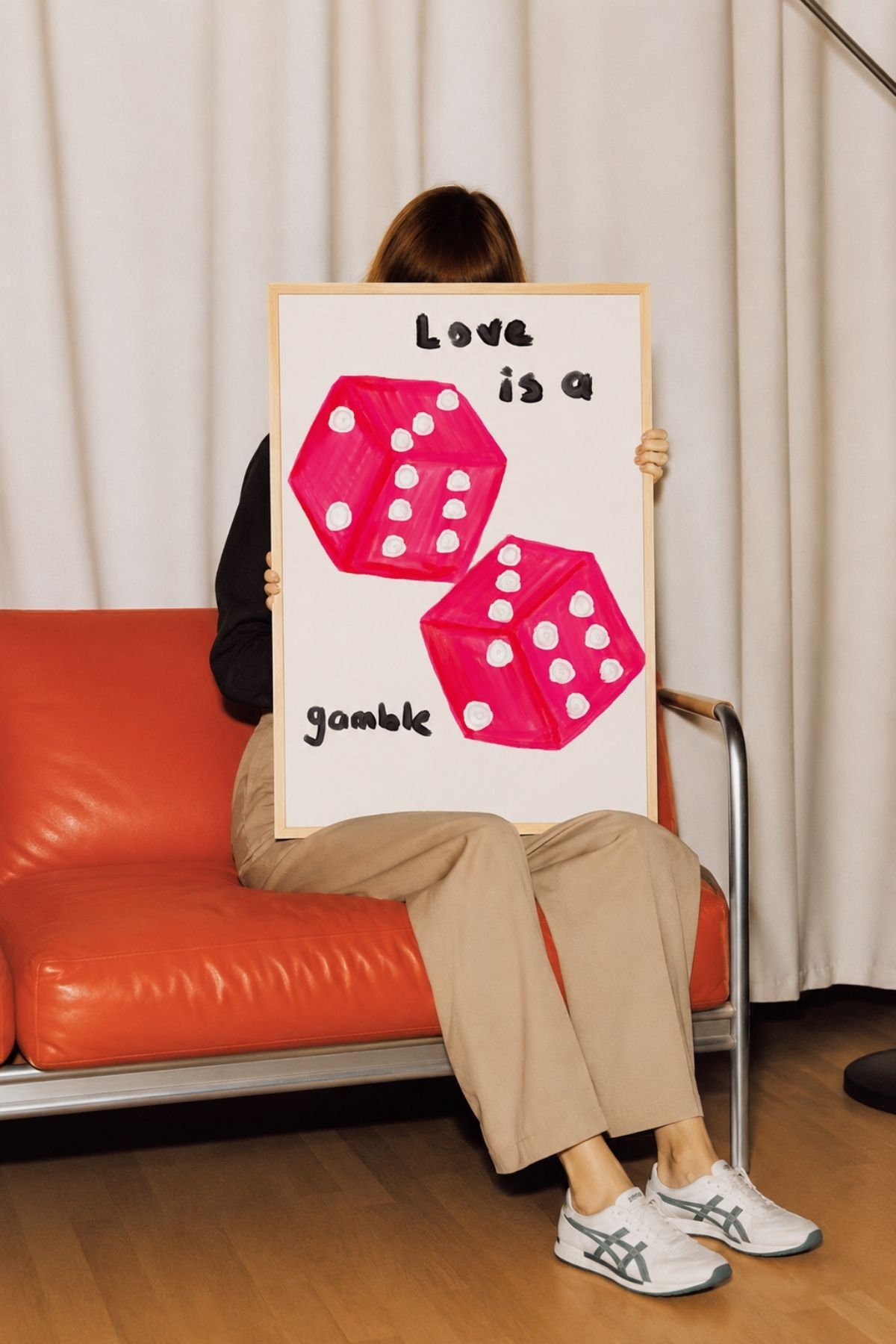 Pembe Zar İllüstrasyonlu Modern Tipografik Poster Çerçevesiz