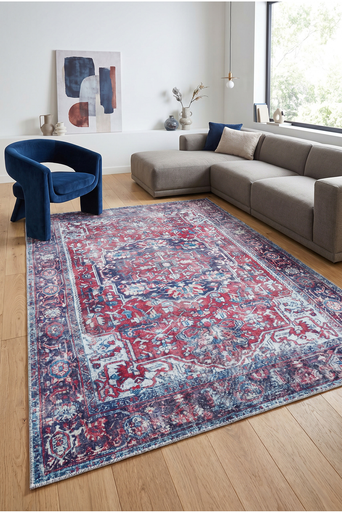 Vintage Carpet Living Room Rug Machine Washable Anti-Slip Base Carpet