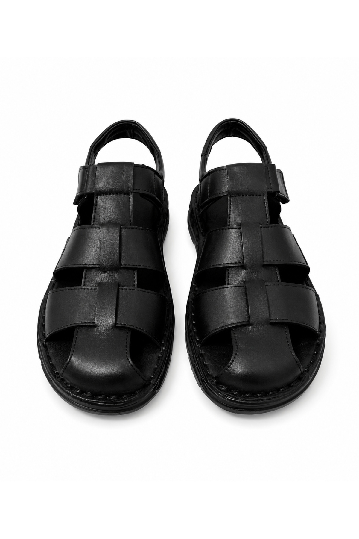 CookaShoes Cooka Shoes Erkek Siyah Hakiki Deri Cırt Cırtlı Günlük Sandalet görsel 7