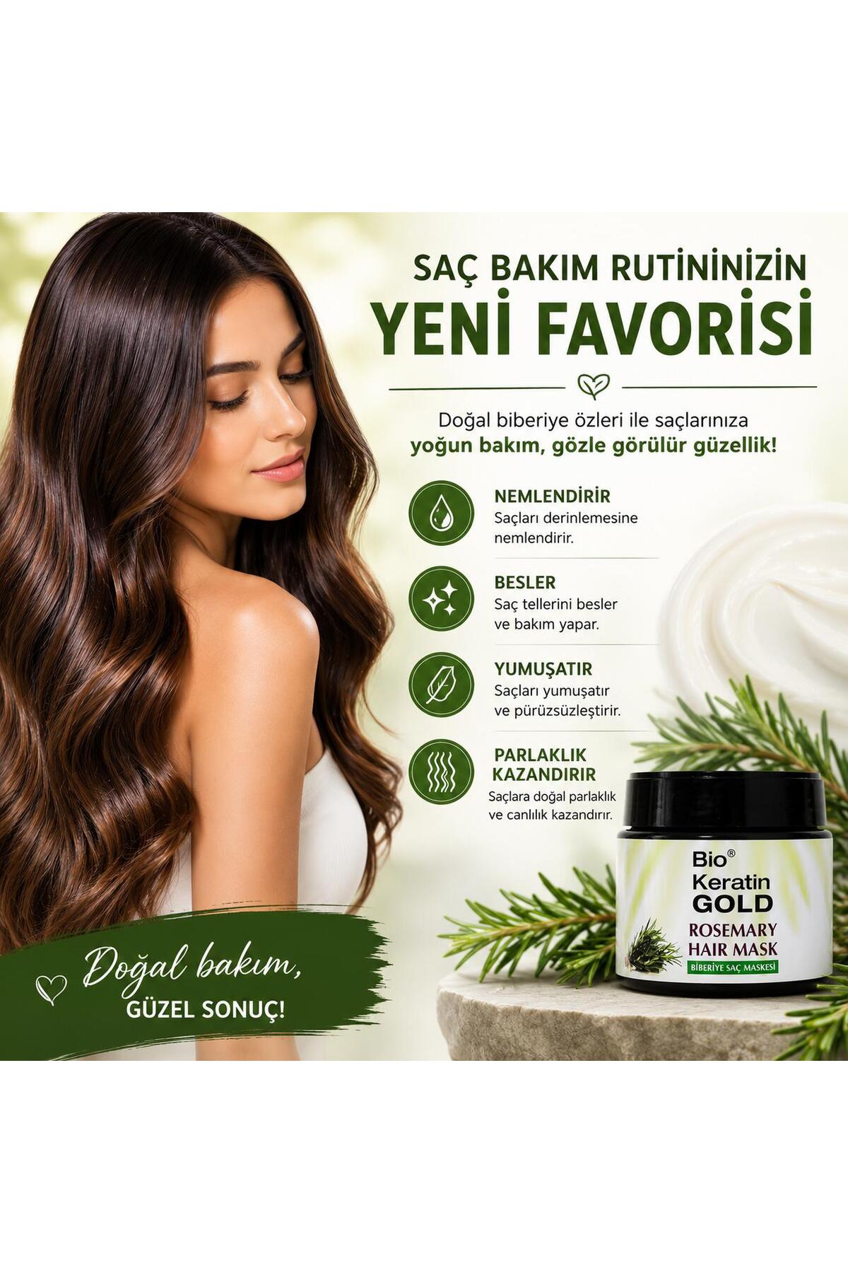 Biberiye Saç Maskesi 500ml Rosemary Hair Mask Yoğun Nem ve Bakım — A449 — تصویر 3 از 6