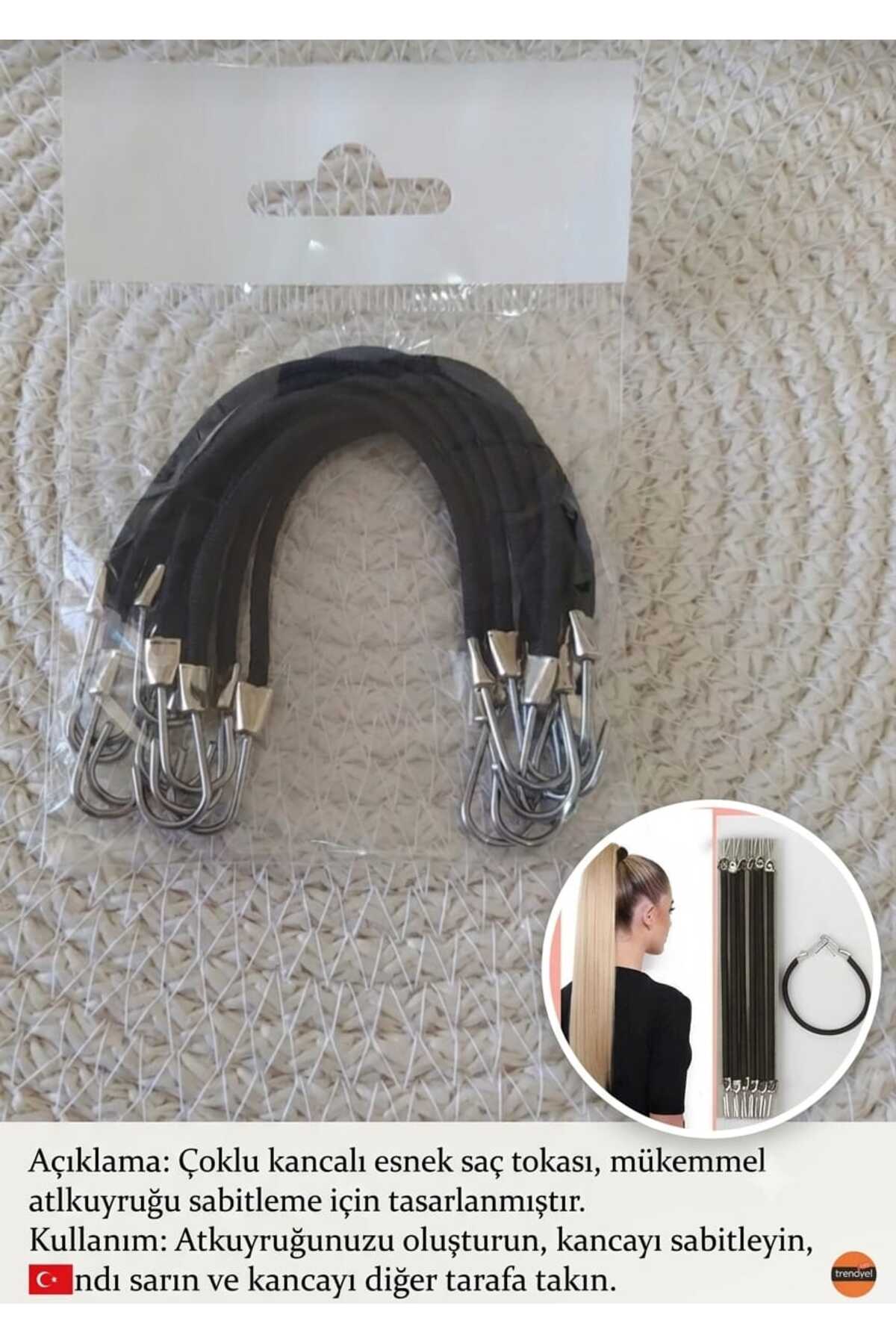 ModaRESSO Kaliteli 30 Adet Kancalı Lastik Toka Saç Çengelli Örgü Lastiği Siyah (3 Paket 10'lu) görsel 4