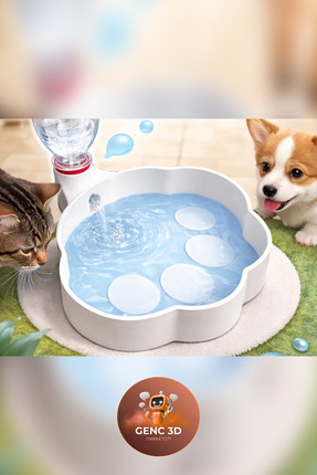 Genç 3D Otomatik Kedi ve Köpek Su Sebili - Devrilmez Evcil Hayvan Suluğu - Ta...