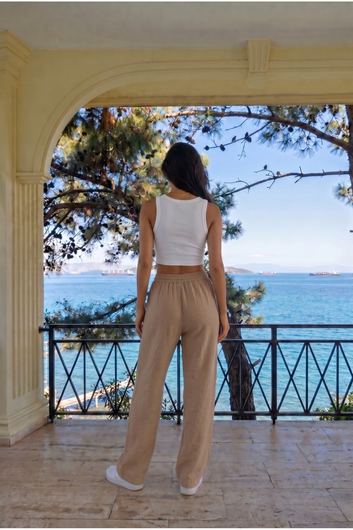 Vizon Keten Karışımlı Bol Kesim Beli Lastikli Pantolon 4