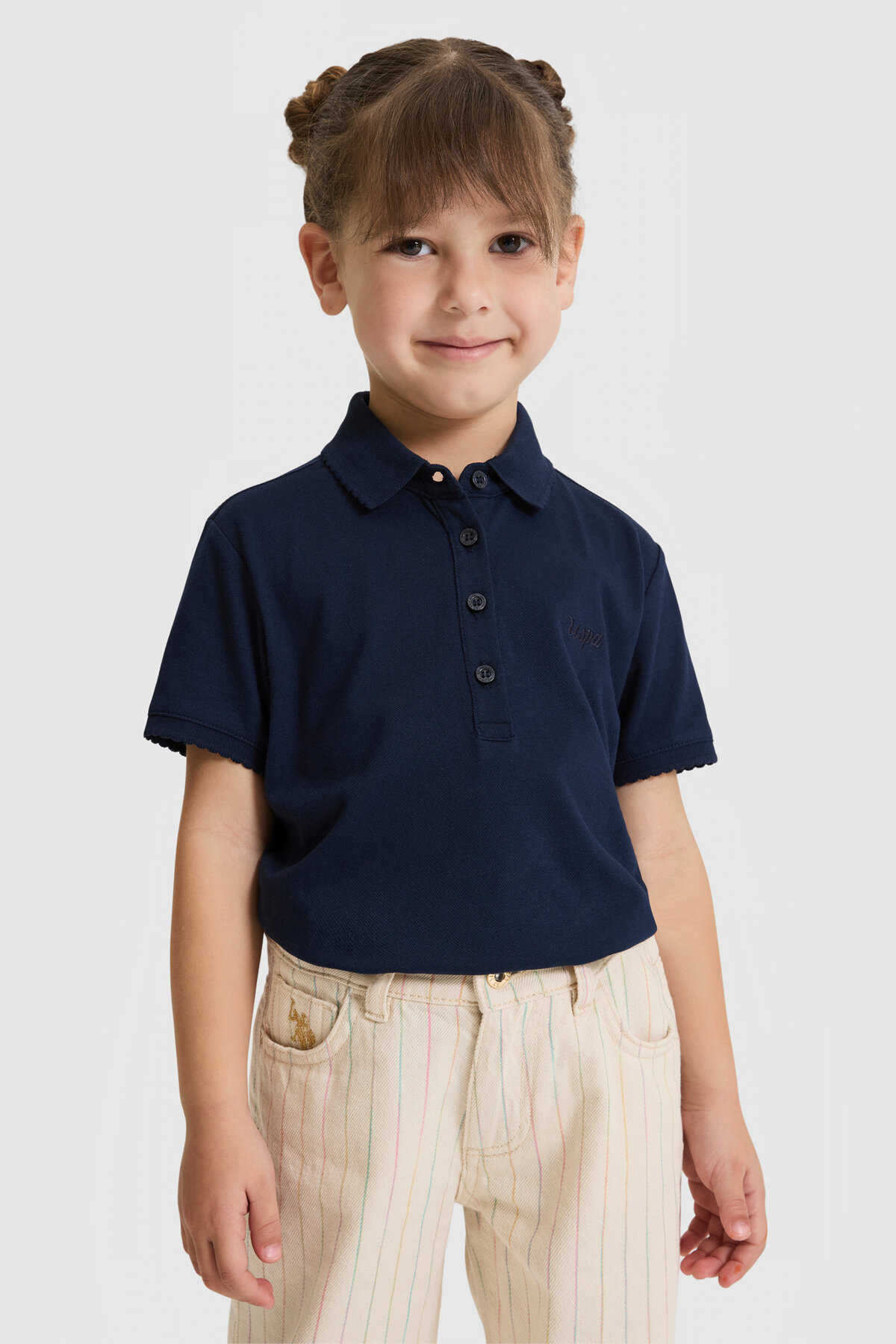 Kız Çocuk Polo Yaka Lacivert Basic Tişört 50328218-VR033
