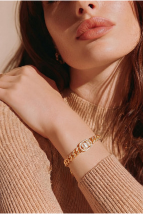 Luen Jewellery Işıltılı Zirkon Taşlı Gold Gurmet Bileklik (19cm)