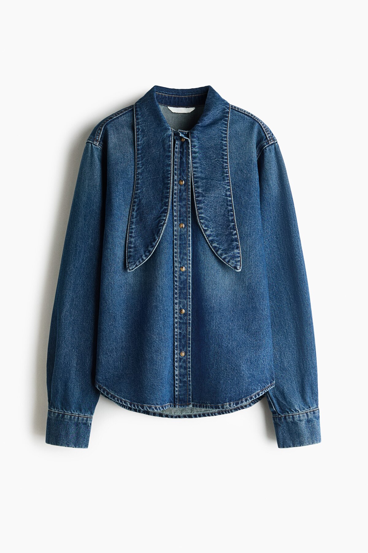 H&M Fiyonk Yakalı Kot Gömlek görsel 5