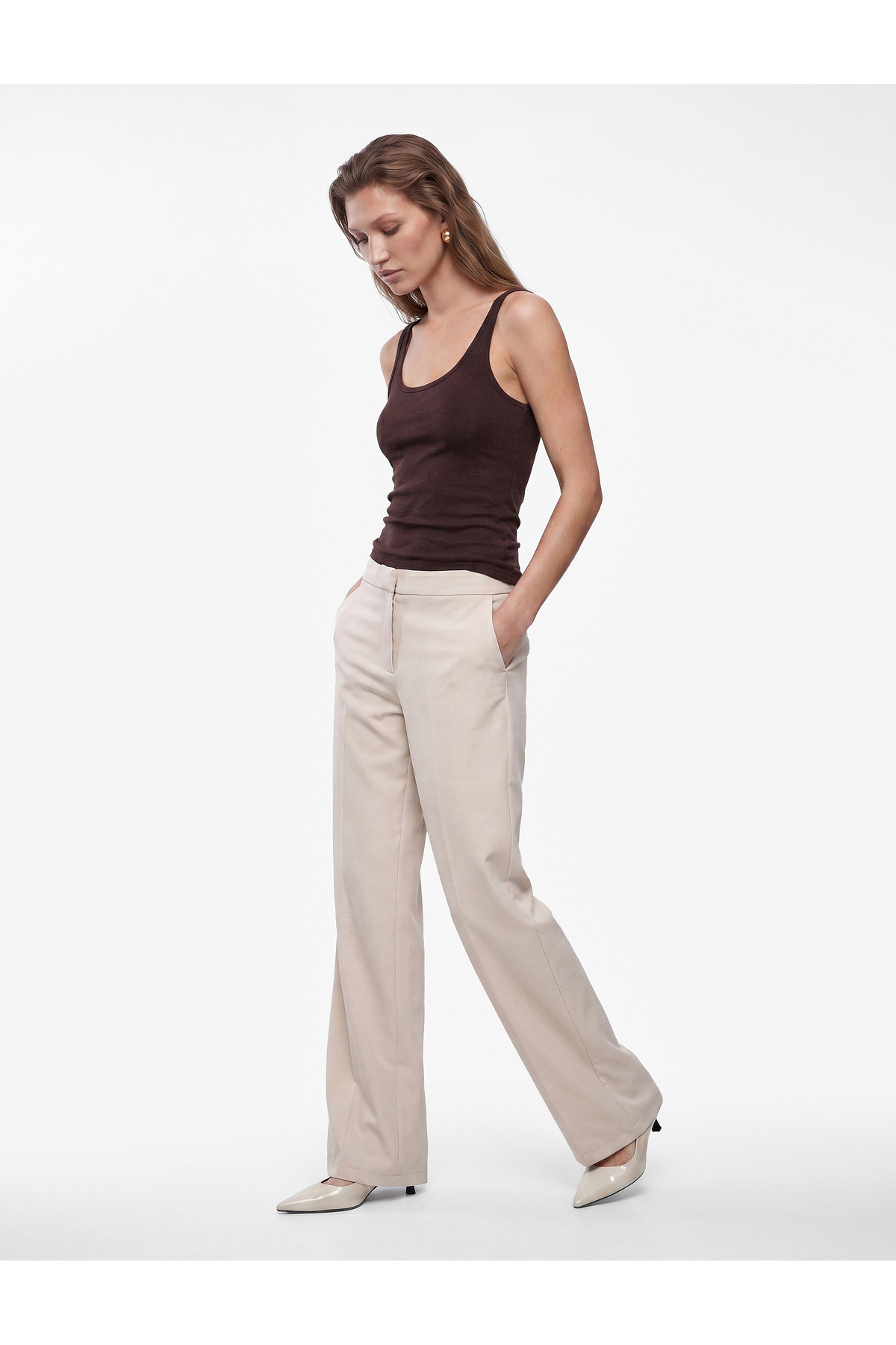 Koton High Waist Wide Leg Trousers with Pocket Detail